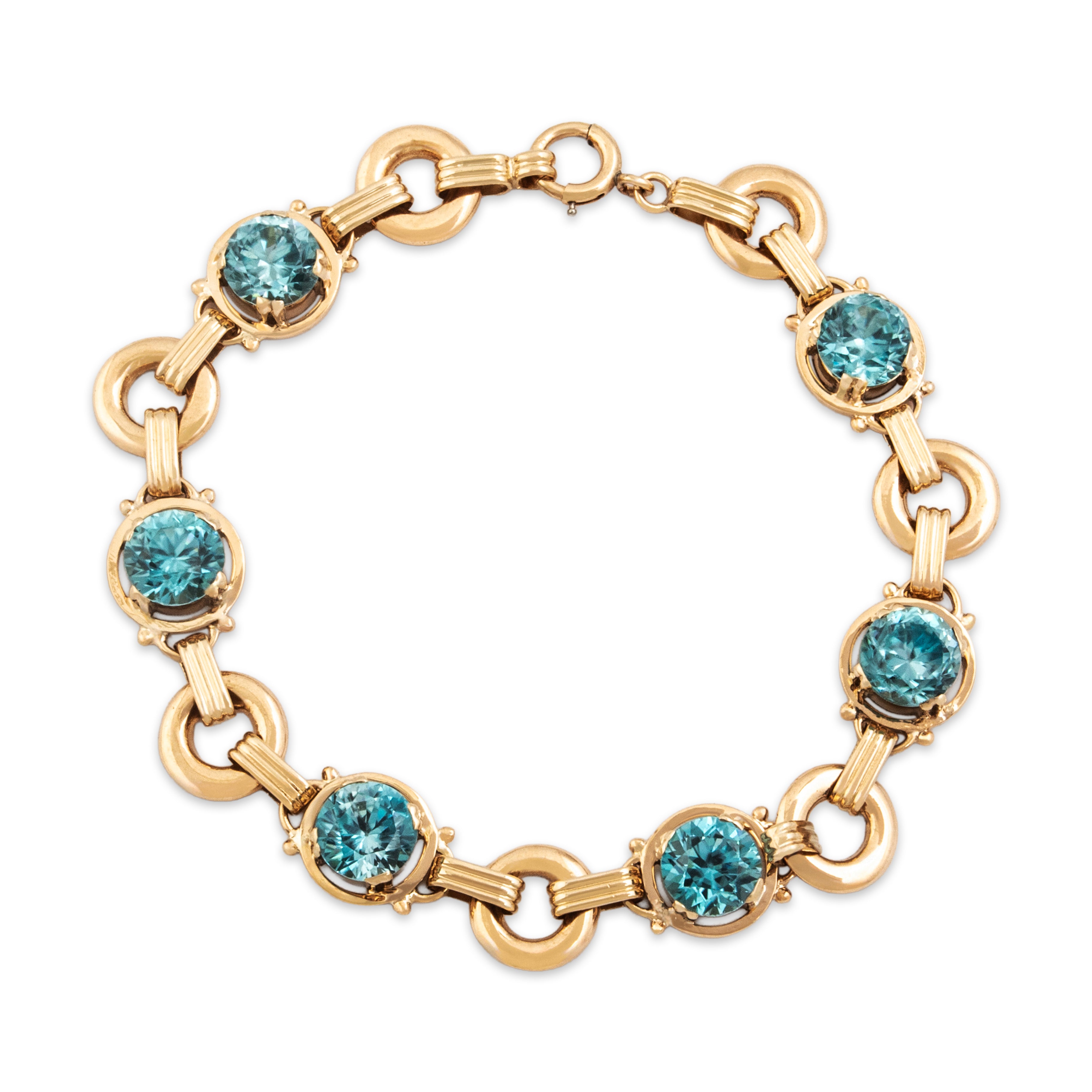 Vintage 14k Yellow Gold Blue Zircon Open Circle Link Bracelet - Overall view