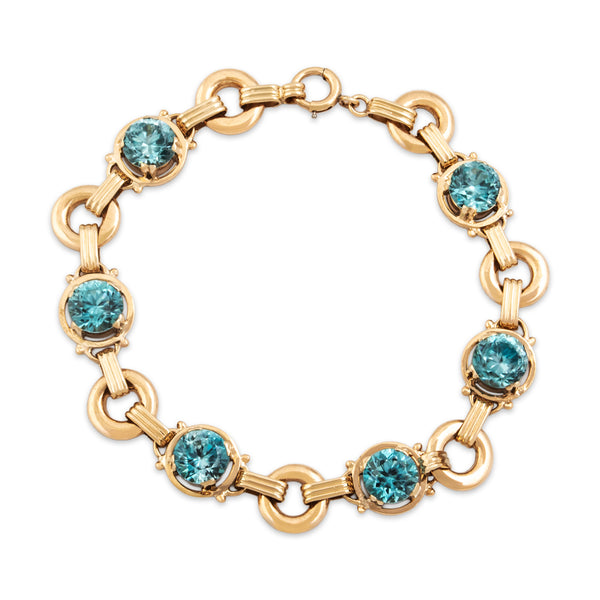 Vintage 14k Yellow Gold 9.92cttw Blue Zircon Chic Circle Link Bracelet 6.75