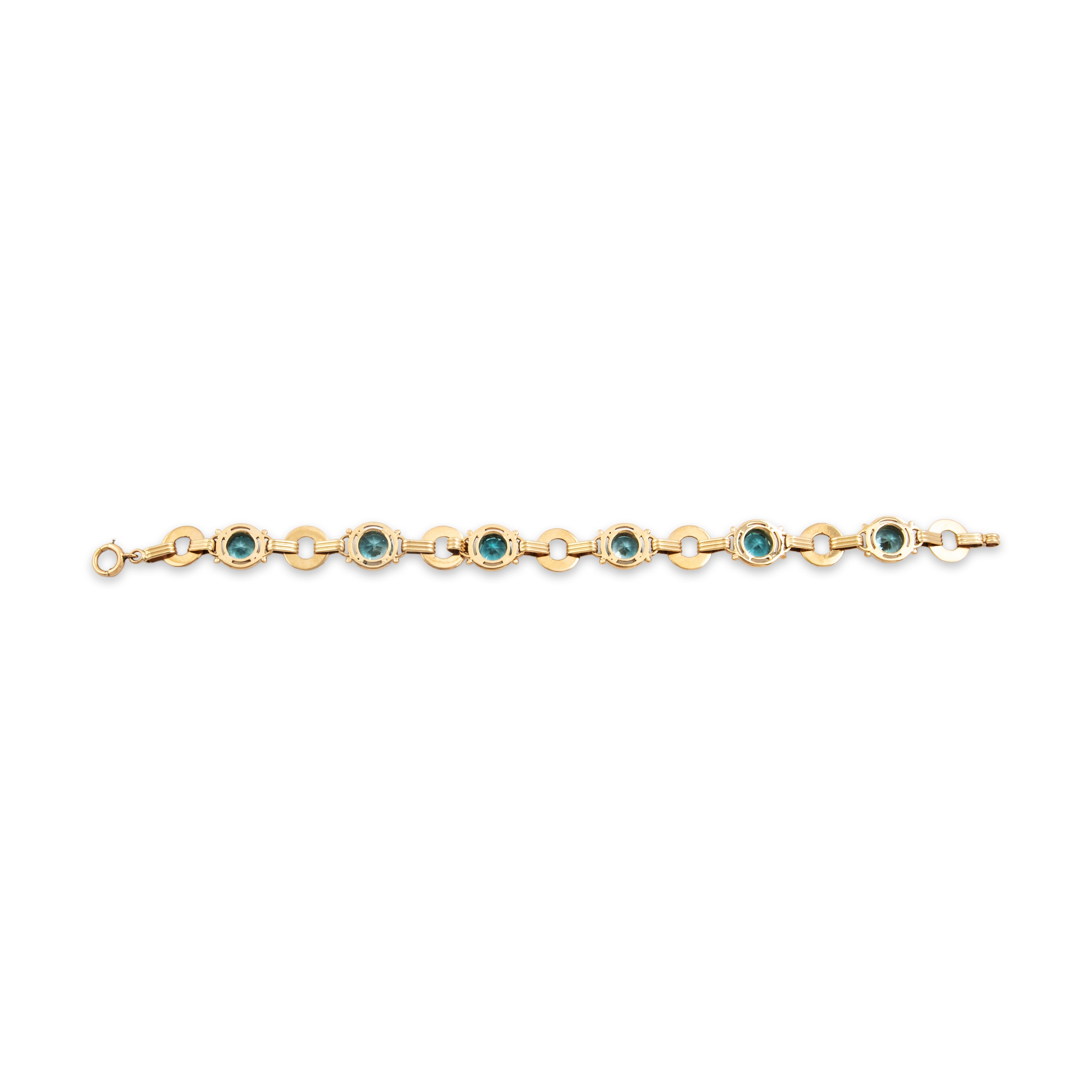 Vintage 14k Yellow Gold Blue Zircon Open Circle Link Bracelet - Back view