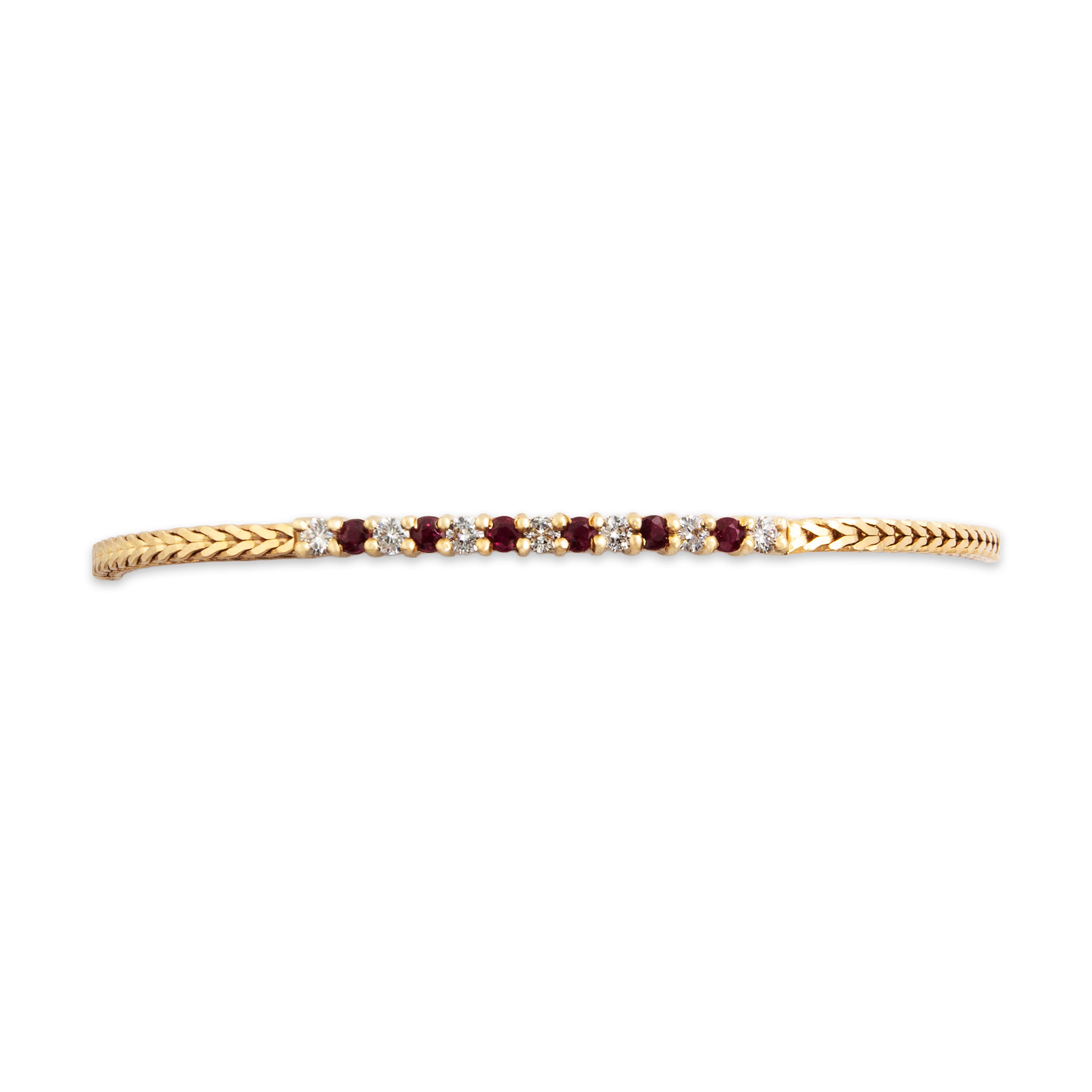 Vintage 14k Yellow Gold Diamond and Ruby Herringbone Bracelet - detail view #1