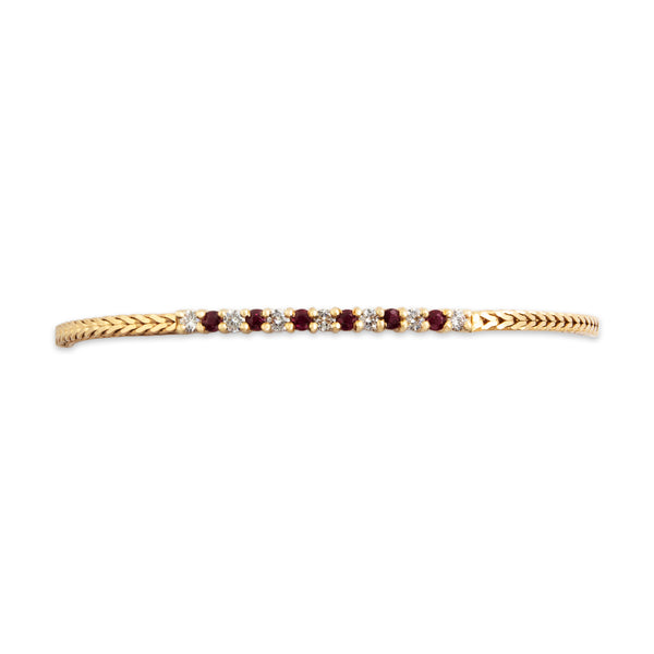 Vintage 14k Yellow Gold Diamond Ruby Alternating Herringbone Bracelet 6.75