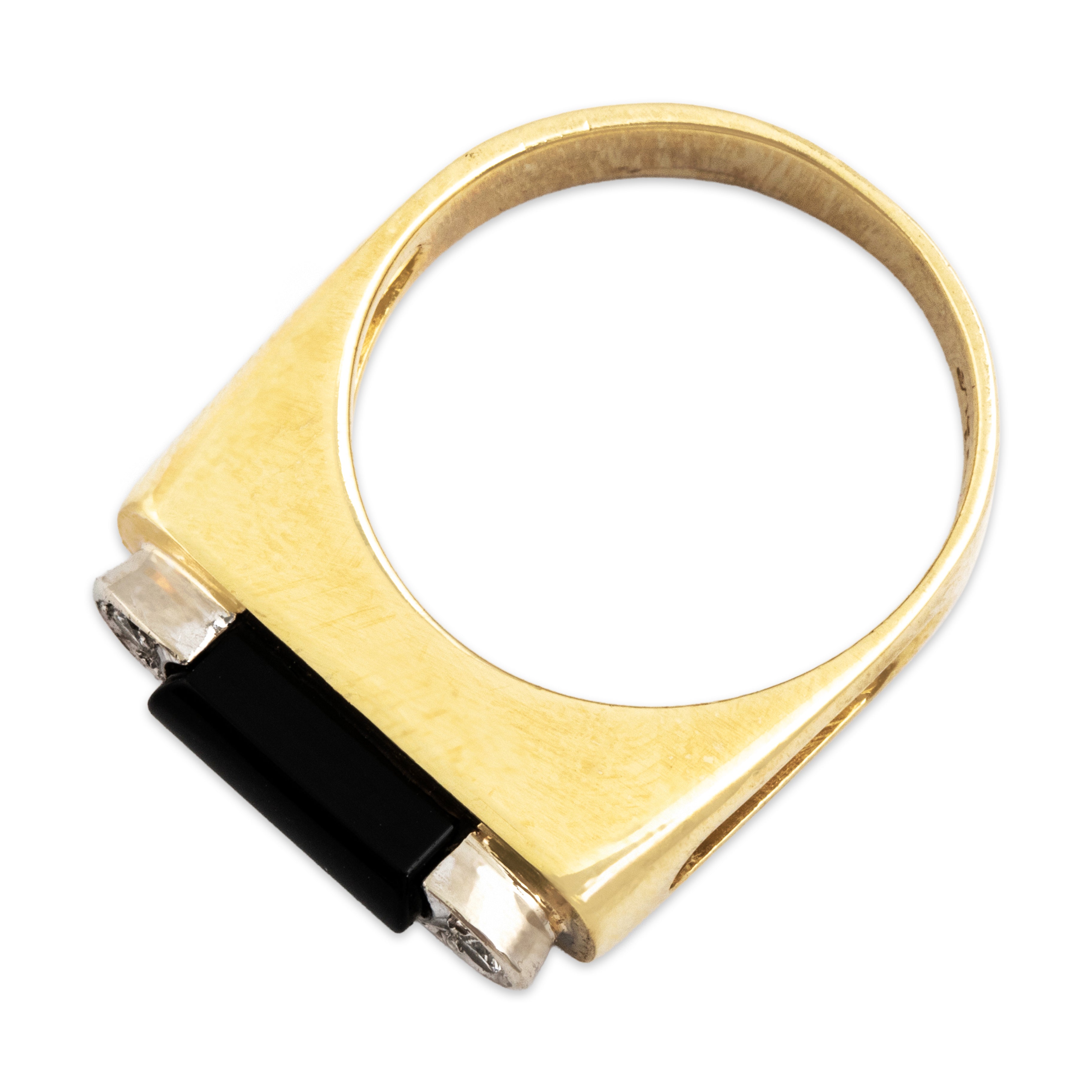 Vintage 18k Yellow And White Gold Onyx And .06cttw Diamond Bar Ring - Overall view