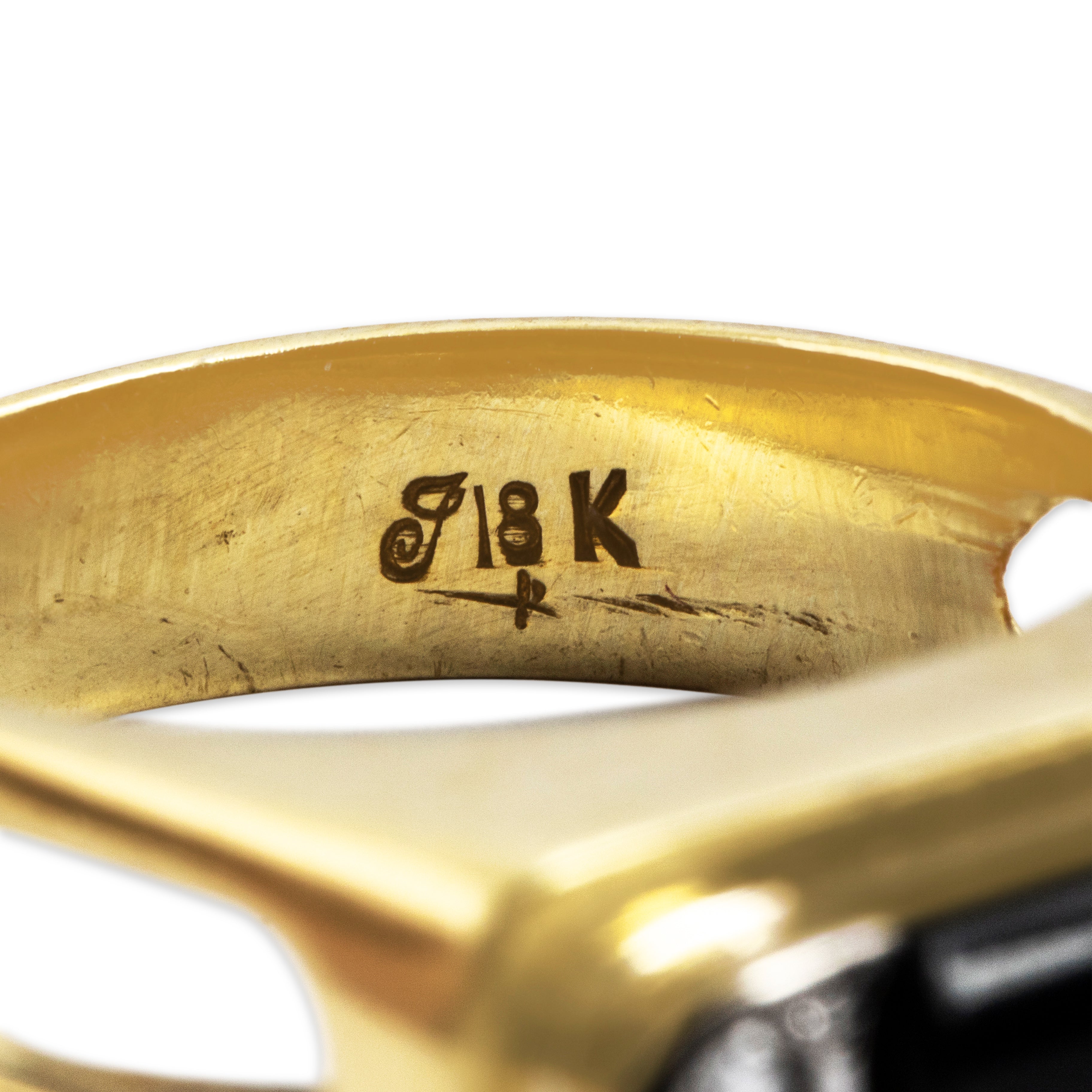 Vintage 18k Yellow And White Gold Onyx And .06cttw Diamond Bar Ring - Hallmark view