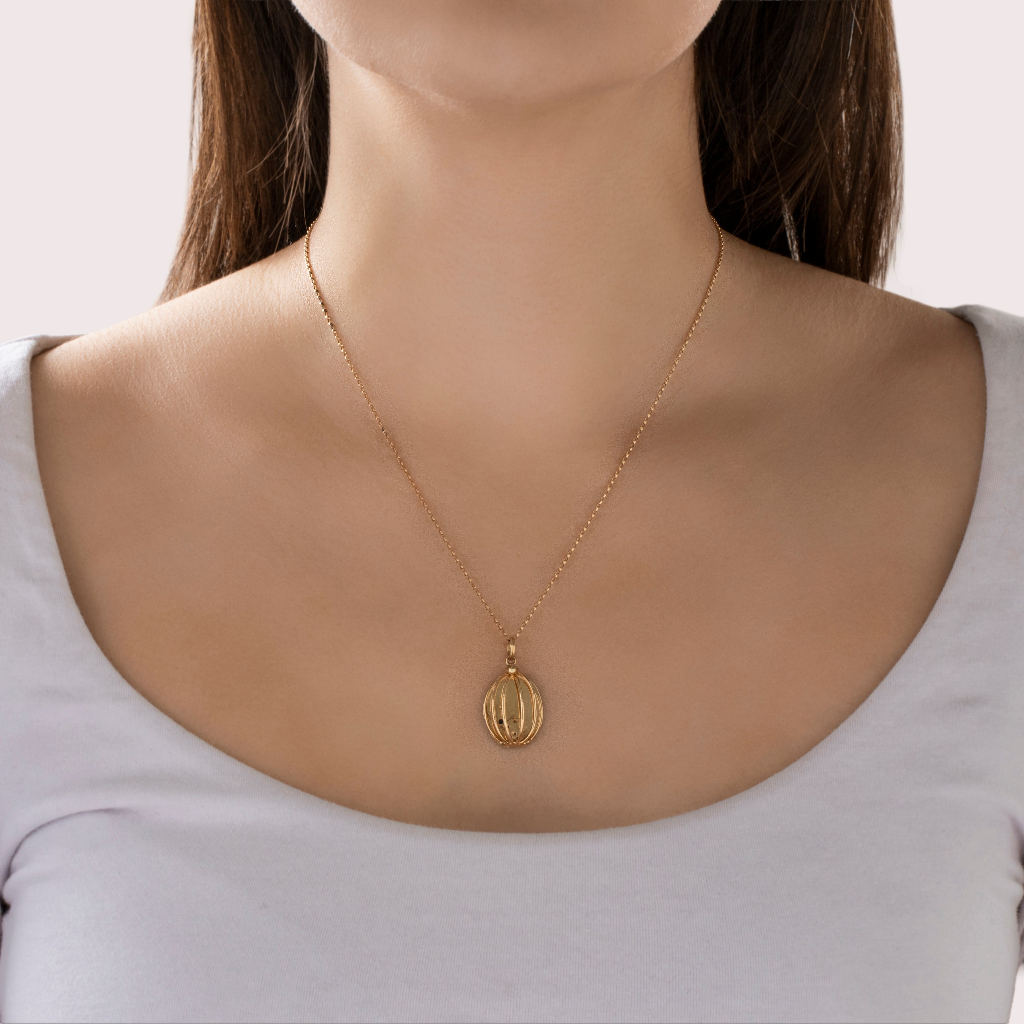 Vintage 14k Yellow Gold Articulated Dice Cage Charm/Pendant - On model view