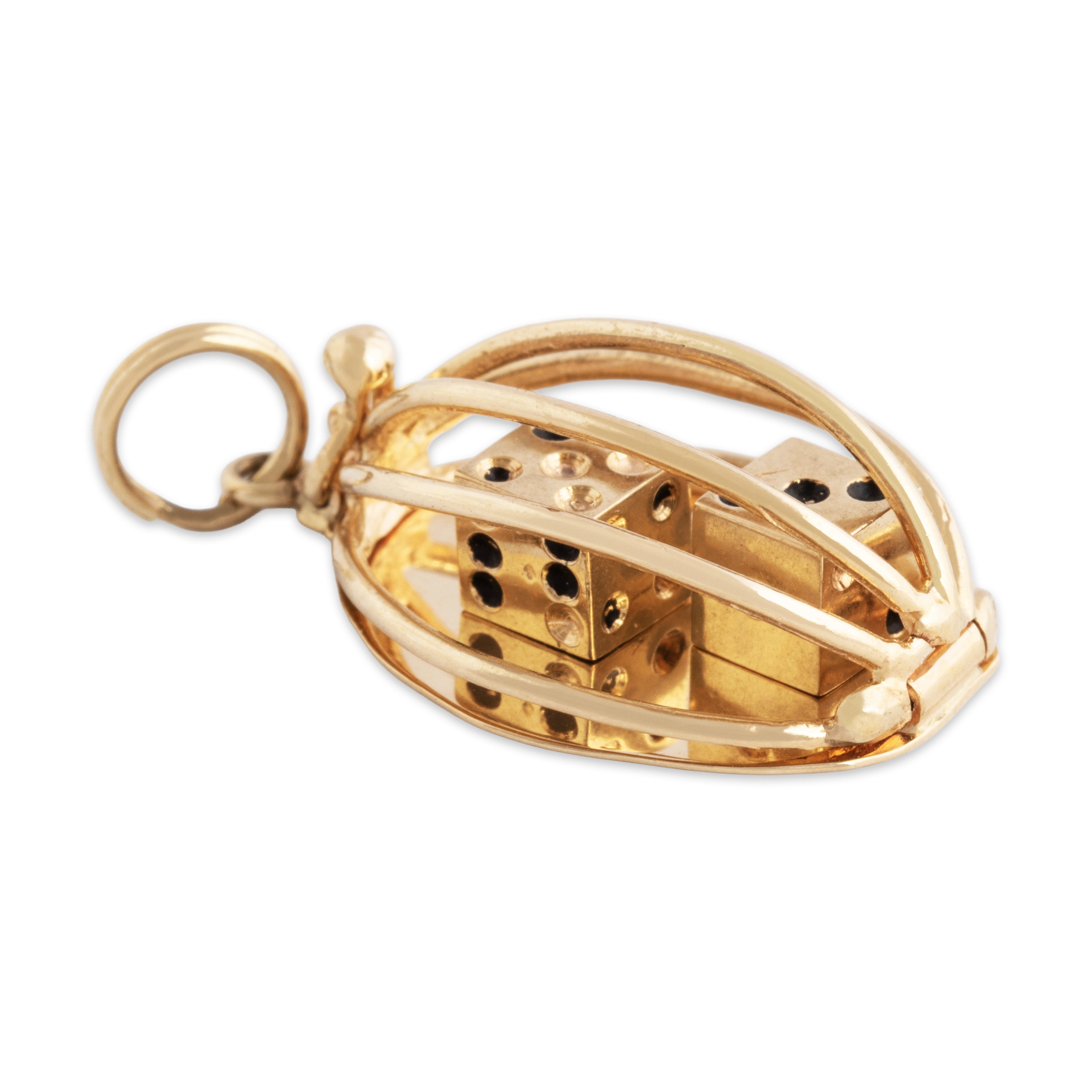 Vintage 14k Yellow Gold Wonderful Articulated Dice Cage Charm / Pendant