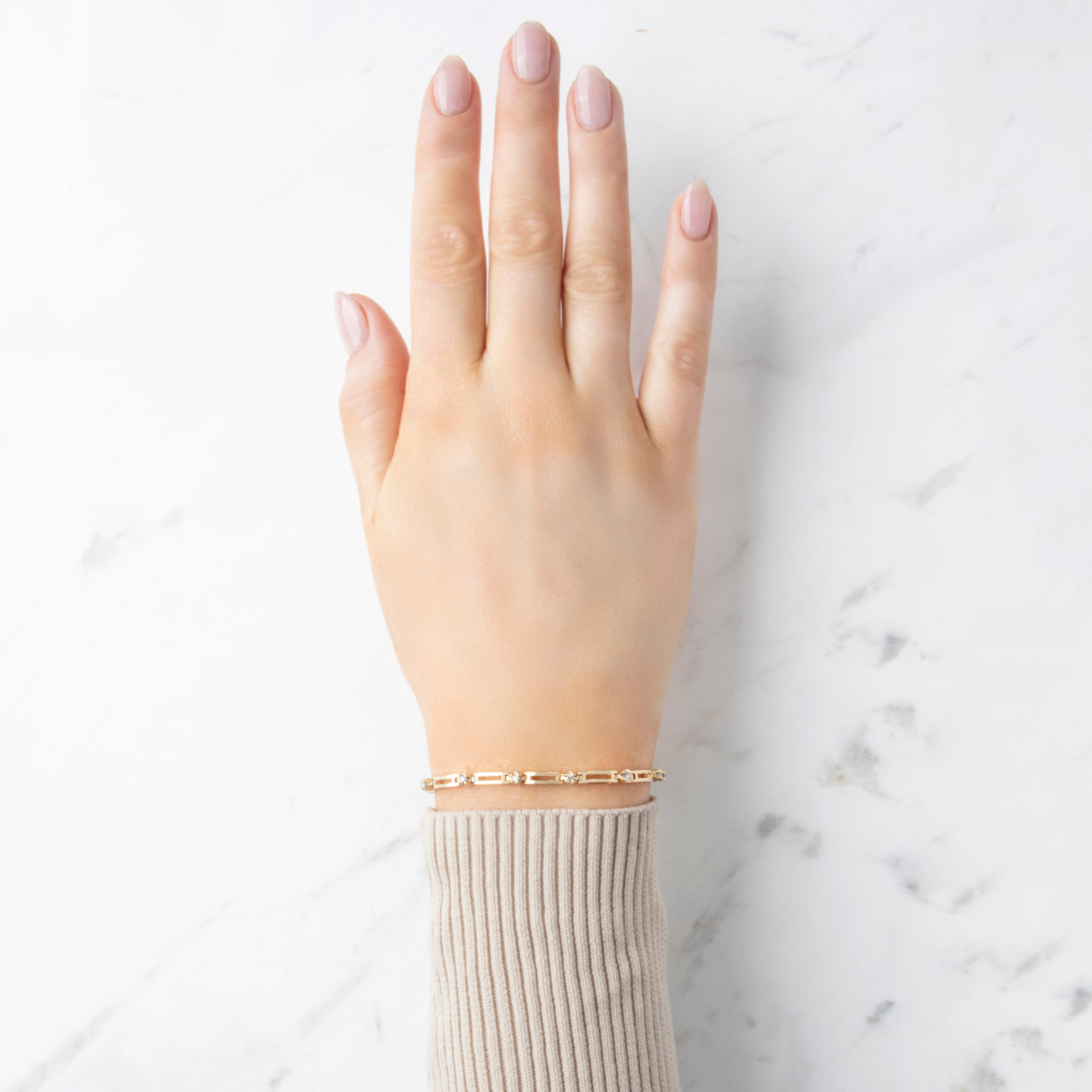 Vintage 14k Yellow Gold Diamond Open Link Station Bracelet - On model view