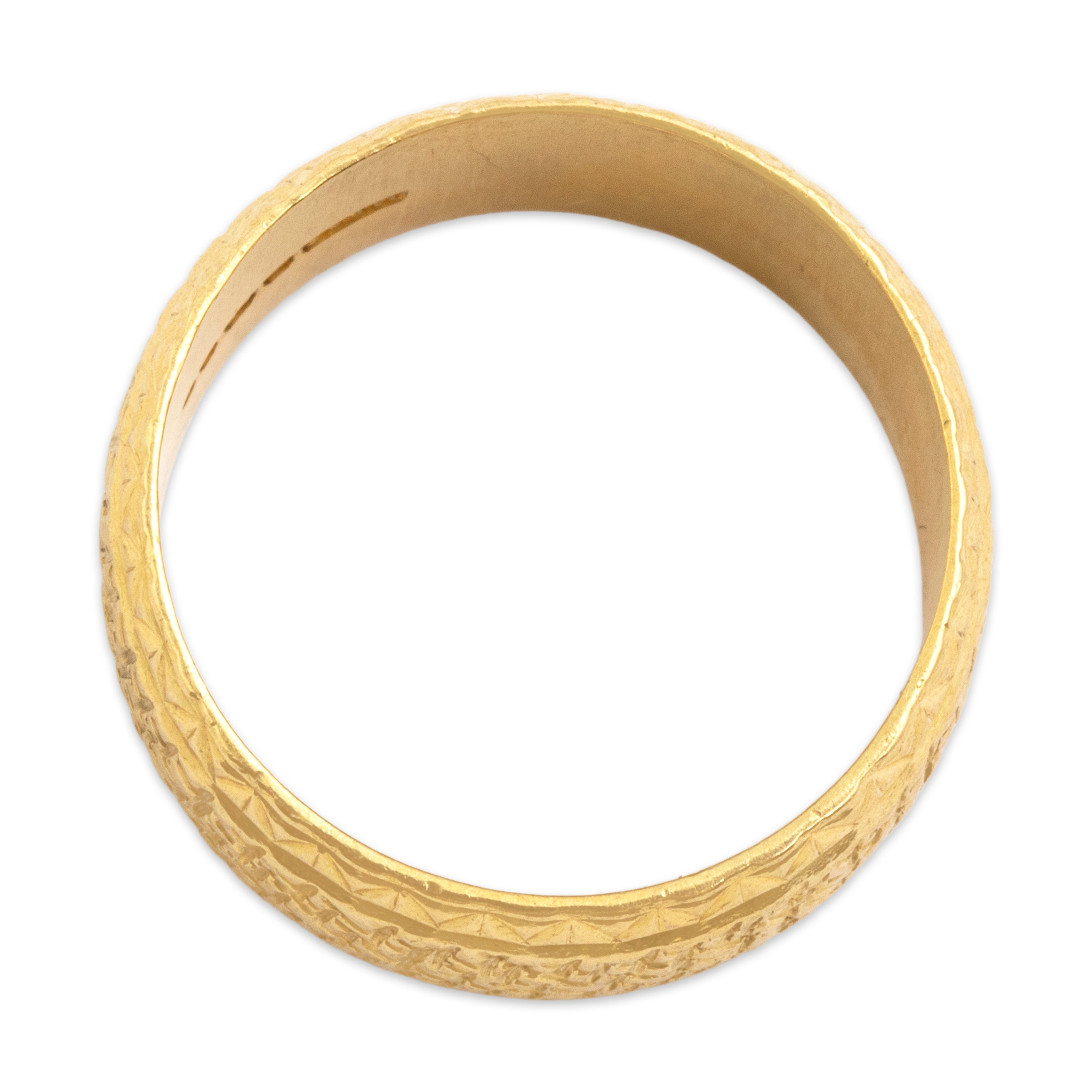 Vintage English 18k Yellow Gold Wide Incised Geometric Pattern Band Ring - detail view #1