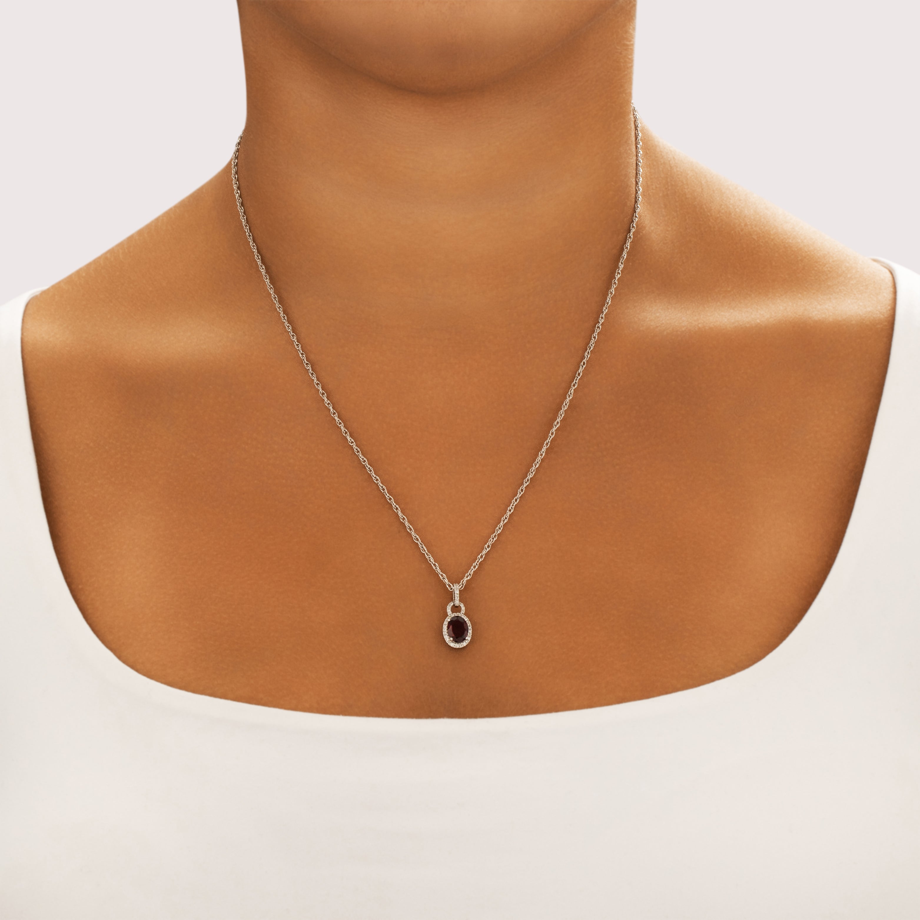 Estate 14k White Gold 1.04ct Garnet Diamond Scarlet Pavã© Halo Pendant - On model view