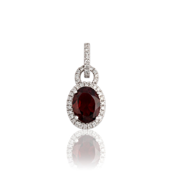 Estate 14k White Gold 1.04ct Garnet Diamond Scarlet Pavé Halo Pendant