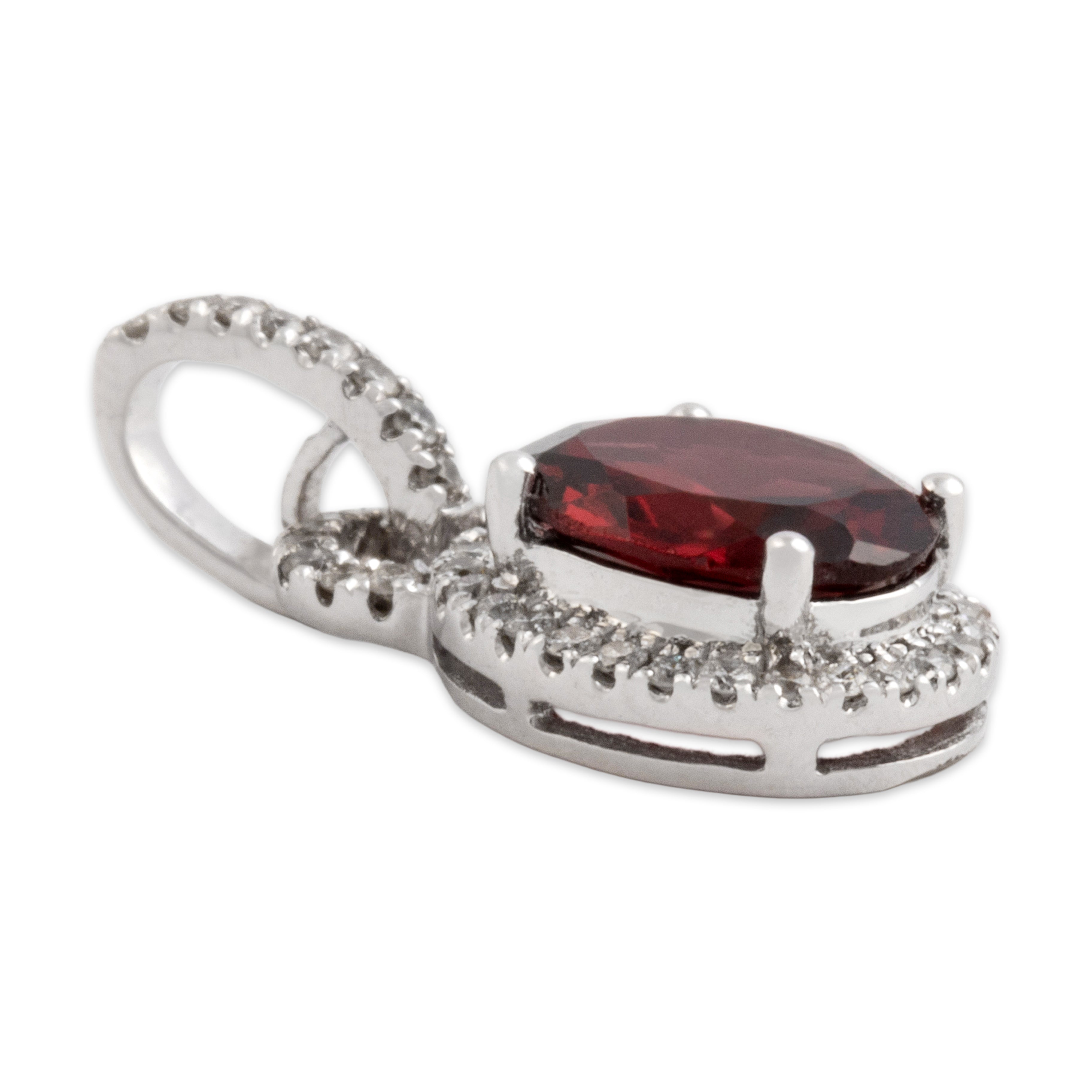 Estate 14k White Gold 1.04ct Garnet Diamond Scarlet Pavã© Halo Pendant - Side view