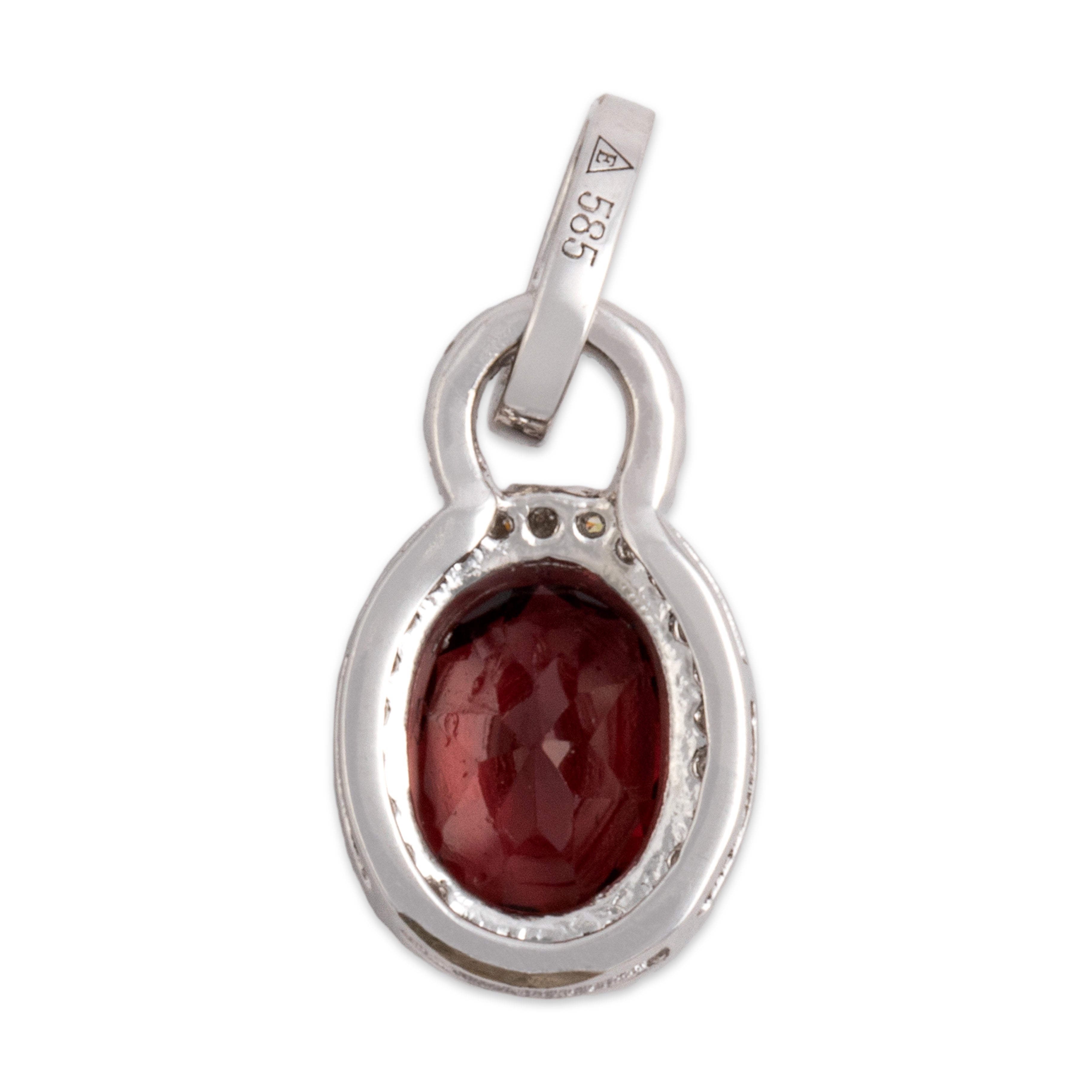 Estate 14k White Gold 1.04ct Garnet Diamond Scarlet Pavã© Halo Pendant - Back view