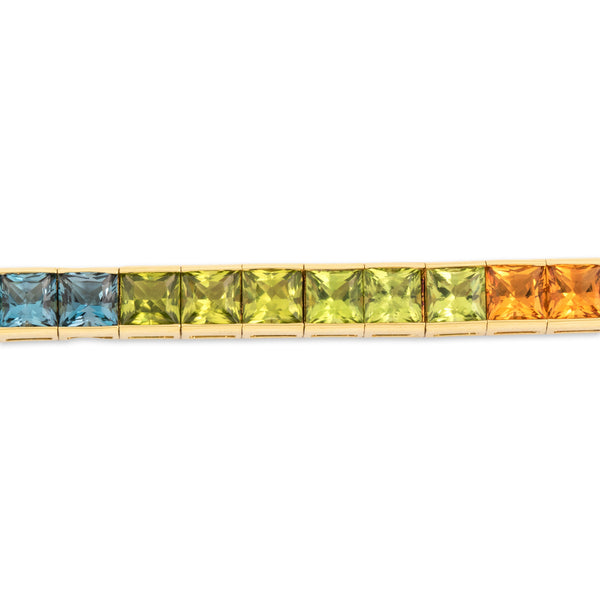 Vintage 18k Yellow Gold Multi-Stone Stunning Rainbow Line Bracelet 6.75"