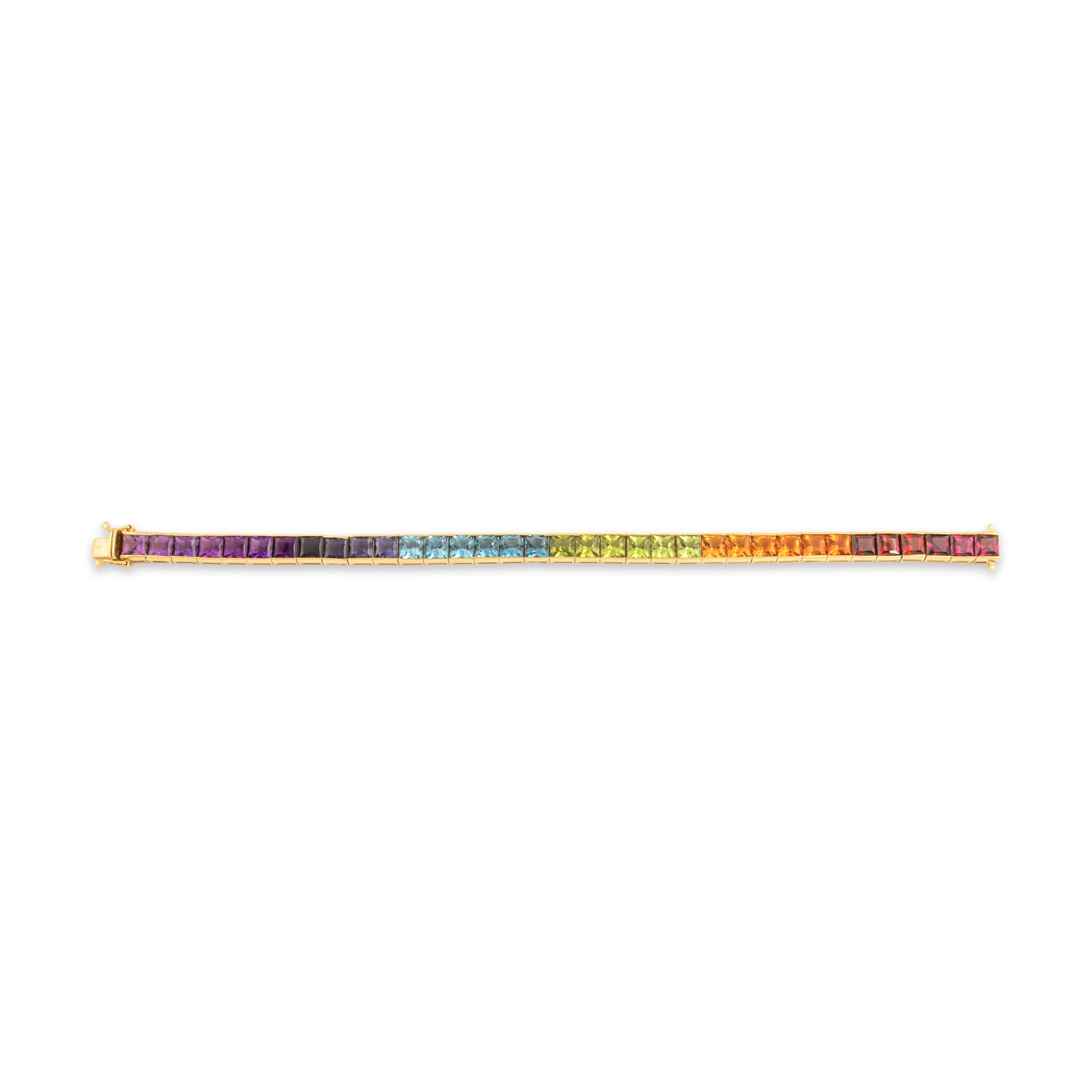 Vintage 18k Yellow Gold Multi-Stone Stunning Rainbow Line Bracelet 6.75