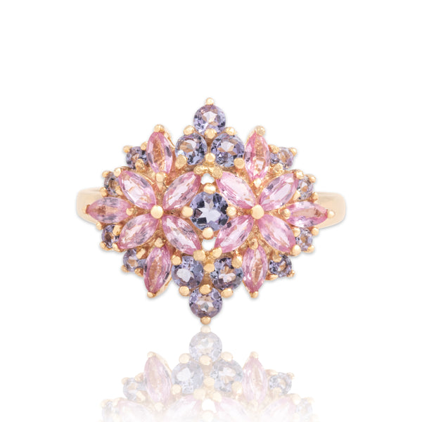 Vintage 14k Yellow Gold .8cttw Pink Sapphire .52cttw Tanzanite Pastel Ring 9.00