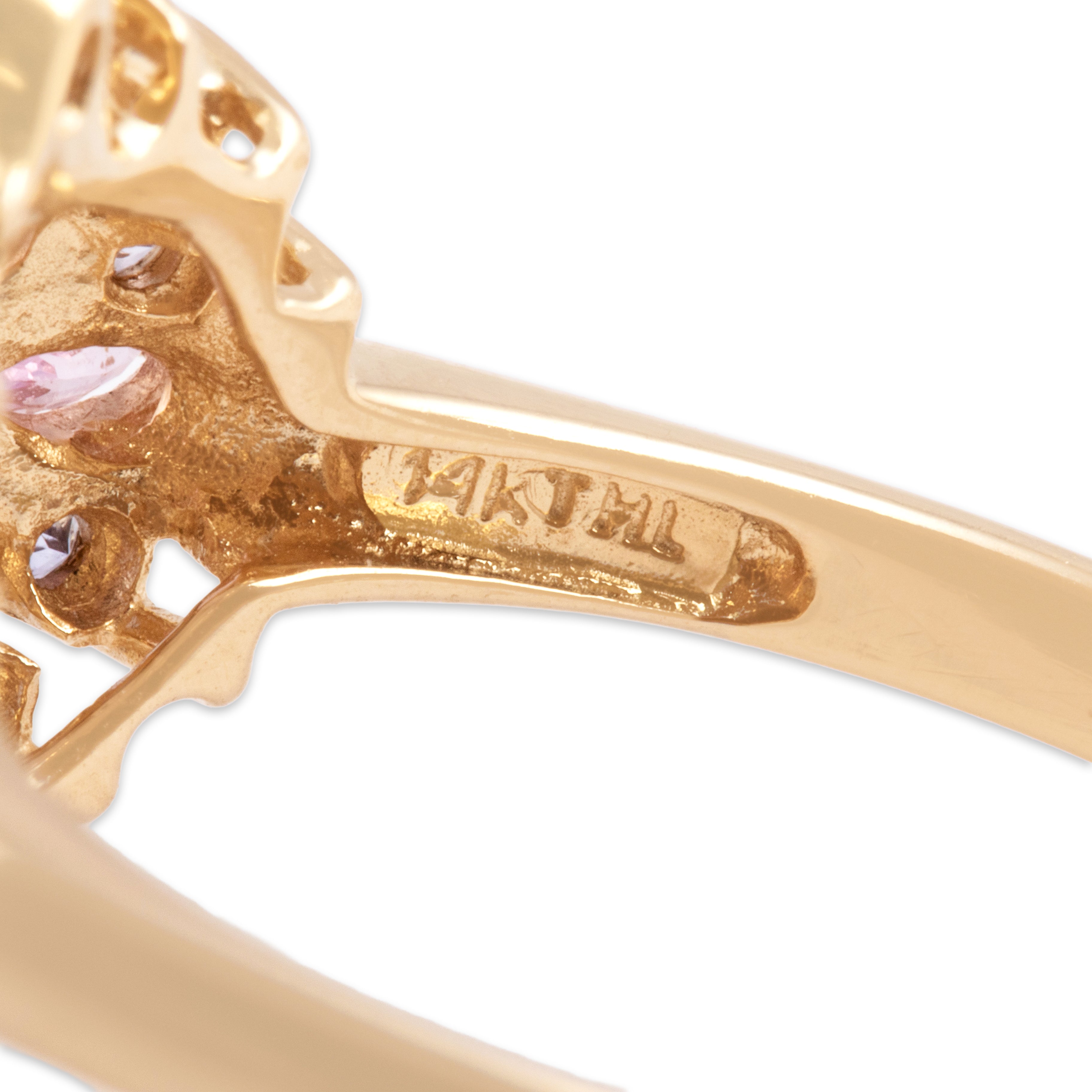 Vintage 14k Yellow Gold .8cttw Pink Sapphire .52cttw Tanzanite Pastel Floriform Cluster Ring - Hallmark view