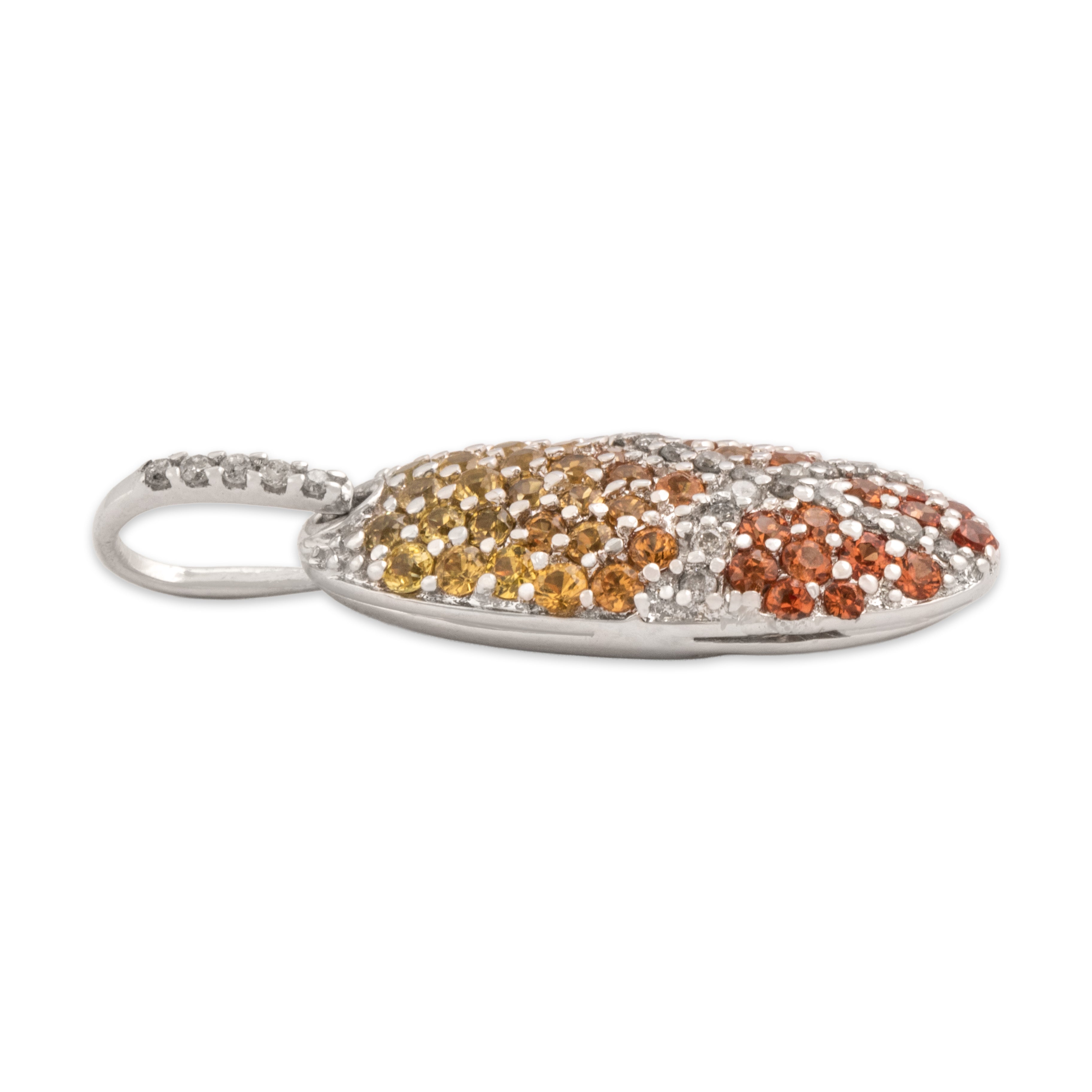 Estate 14k White Gold .65cttw Yellowish Green Orange Yellow Orange-Yellow Sapphire Diamond Sunset Ombré Pendant - Side view