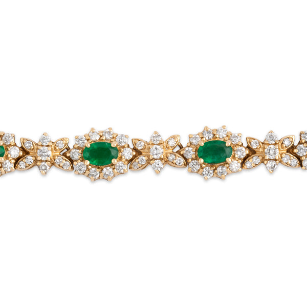 Vintage Italian 14k Yellow Gold 2.94cttw Emerald 2.77cttw Diamond Bracelet 6.25