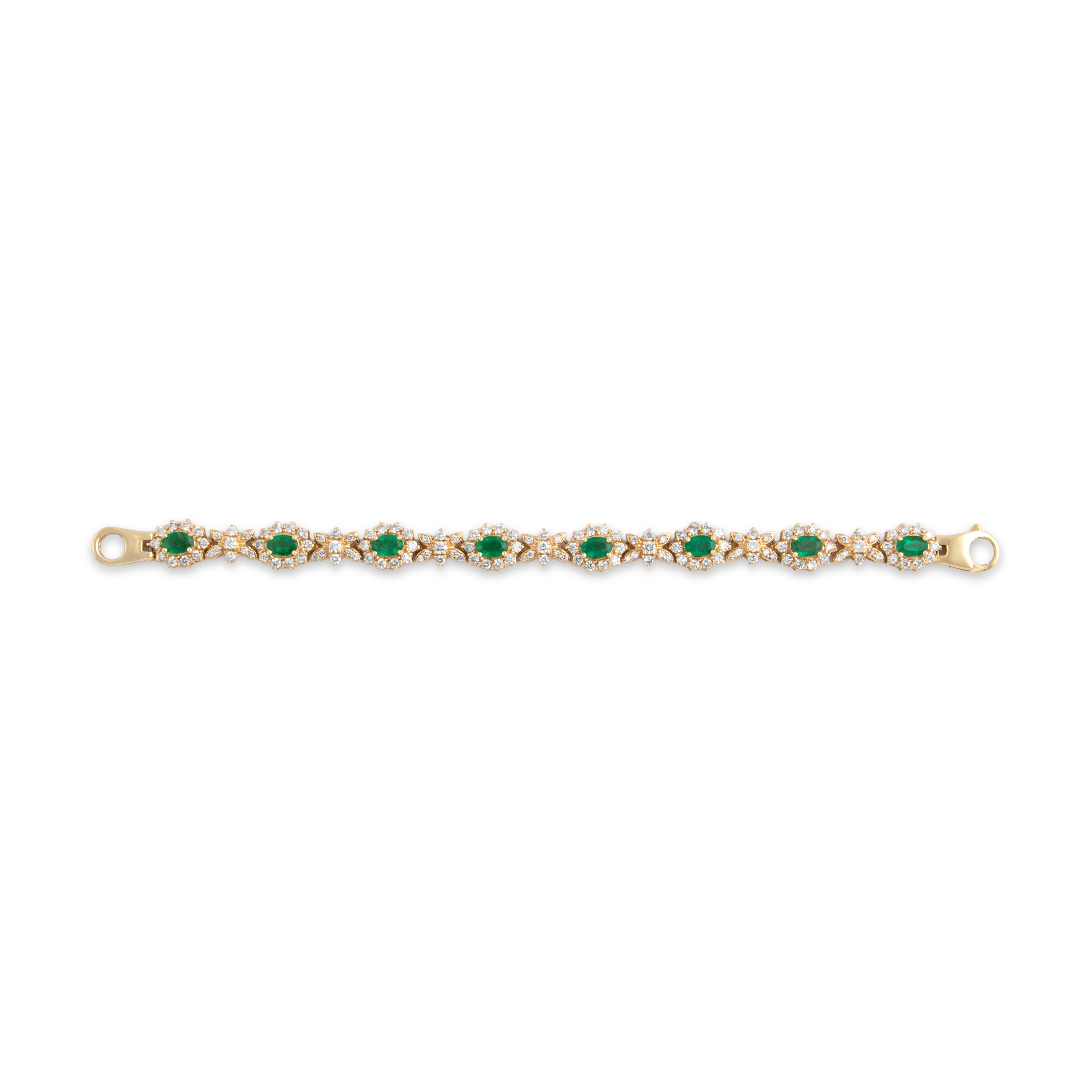 Vintage Italian 14k Yellow Gold 2.94cttw Emerald 2.77cttw Diamond Superb Butterfly Link Bracelet - Overall view