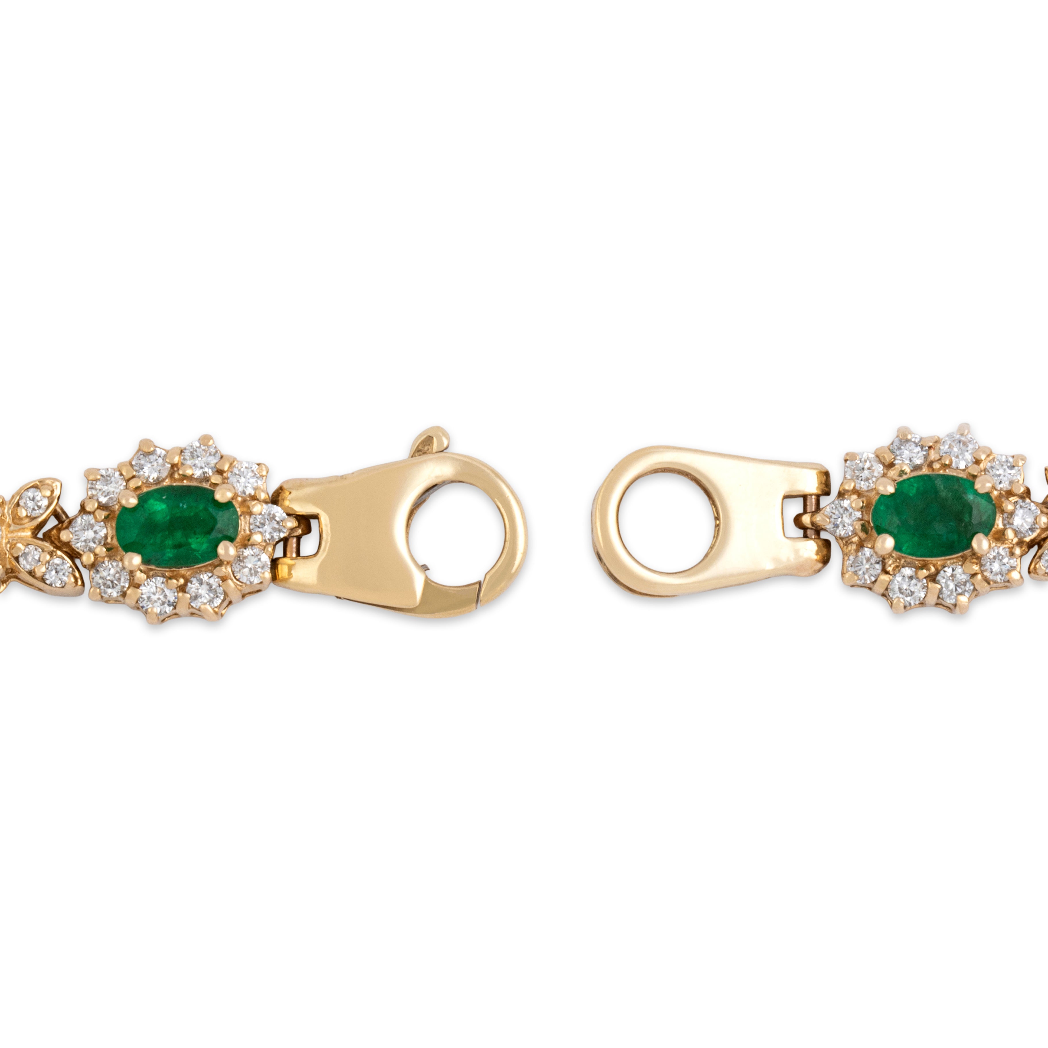 Vintage Italian 14k Yellow Gold 2.94cttw Emerald 2.77cttw Diamond Superb Butterfly Link Bracelet - clasp view