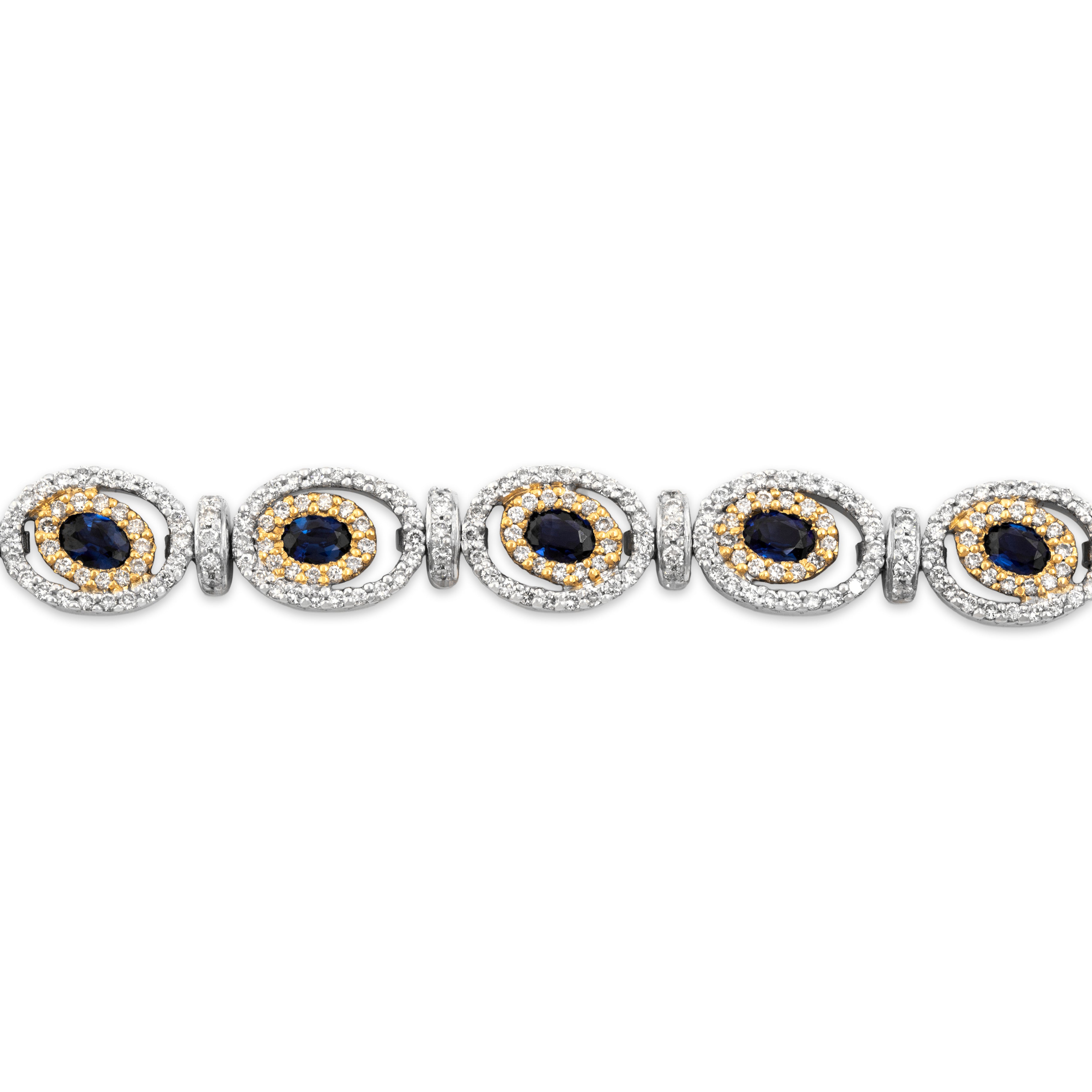 Vintage 18k White & Yellow Gold 2.07cttw Diamond 1.96cttw Sapphire Bracelet 6.5