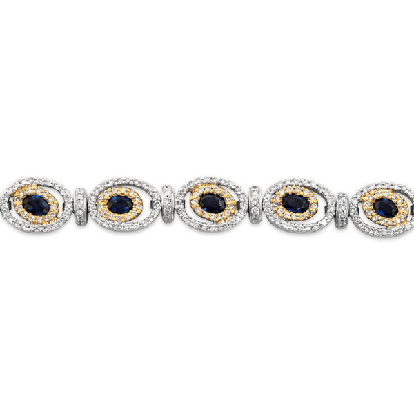 Vintage 18k White & Yellow Gold 2.07cttw Diamond 1.96cttw Sapphire Bracelet 6.5