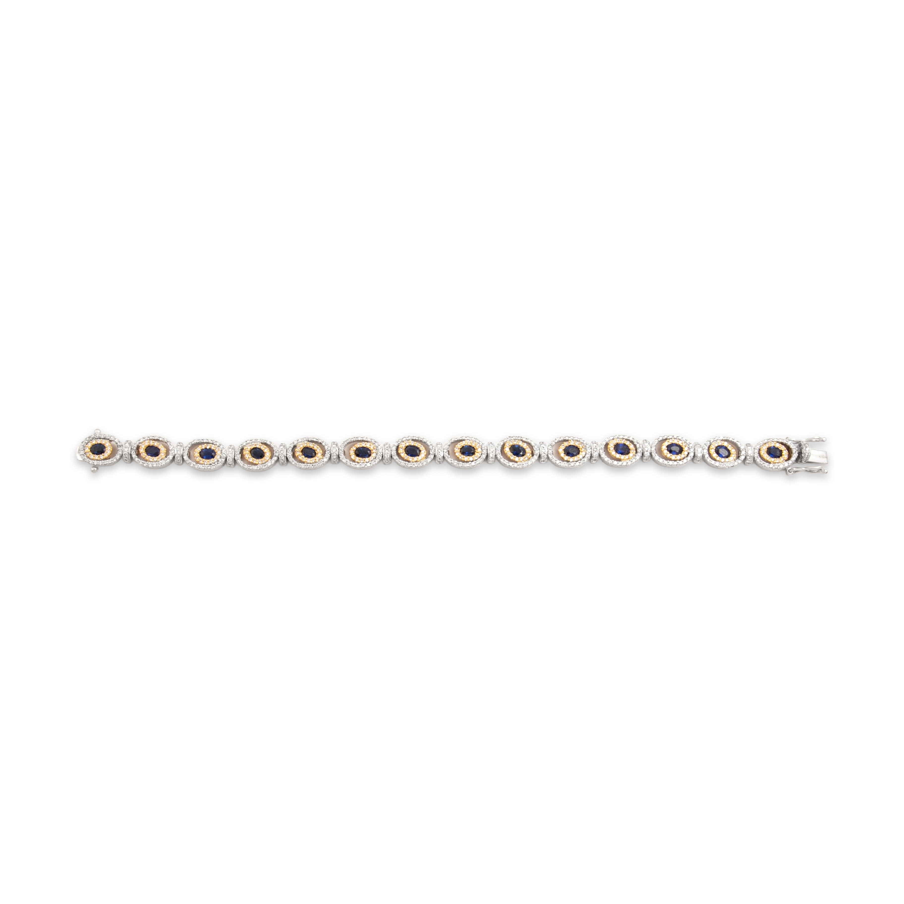 Vintage 18k White & Yellow Gold 2.07cttw Diamond 1.96cttw Sapphire Bracelet 6.5