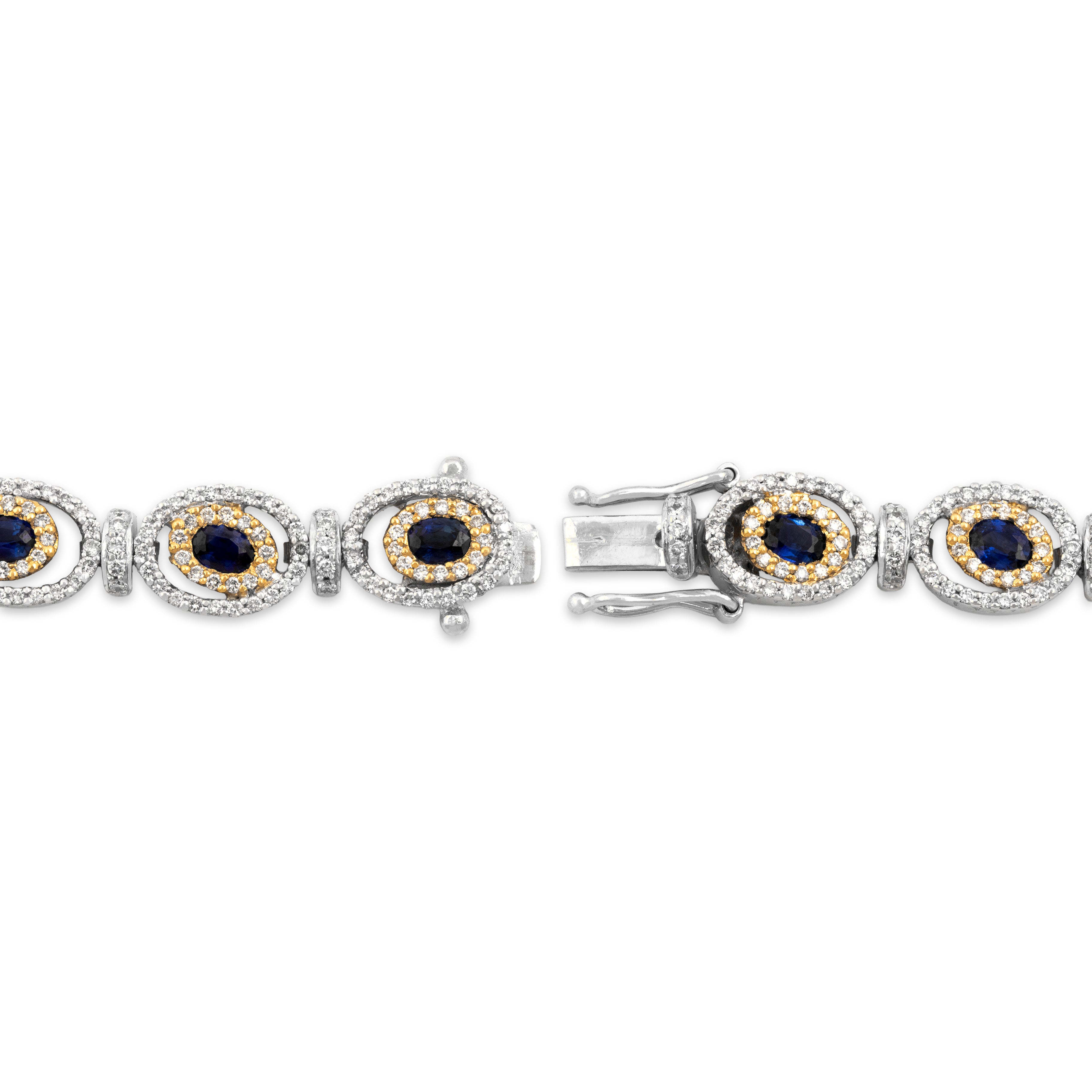 Vintage 18k White & Yellow Gold 2.07cttw Diamond 1.96cttw Sapphire Bracelet 6.5
