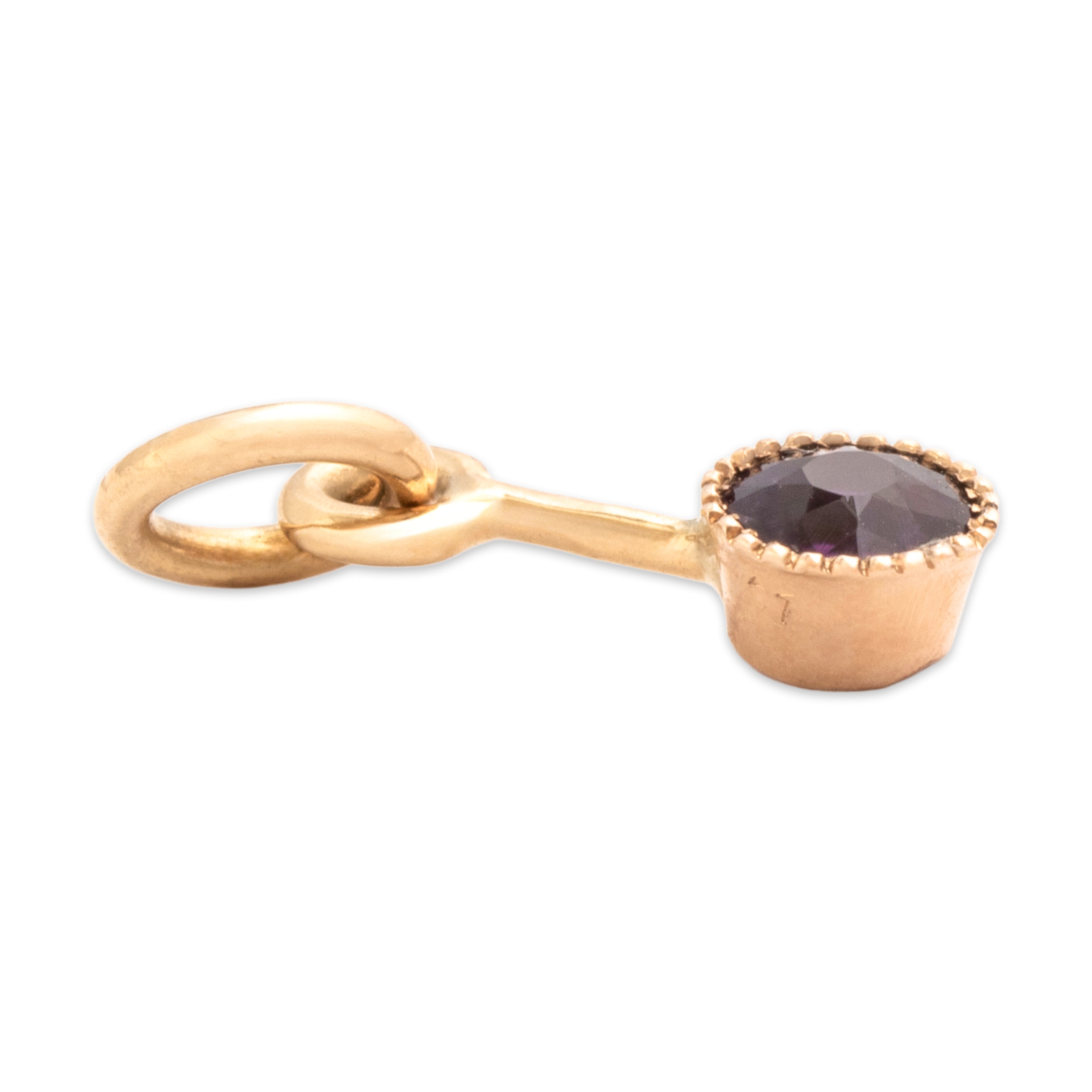 Antique 14k Yellow & Rosy Yellow Gold Amethyst Dainty Drop Dangle Charm / Pendant - Side view