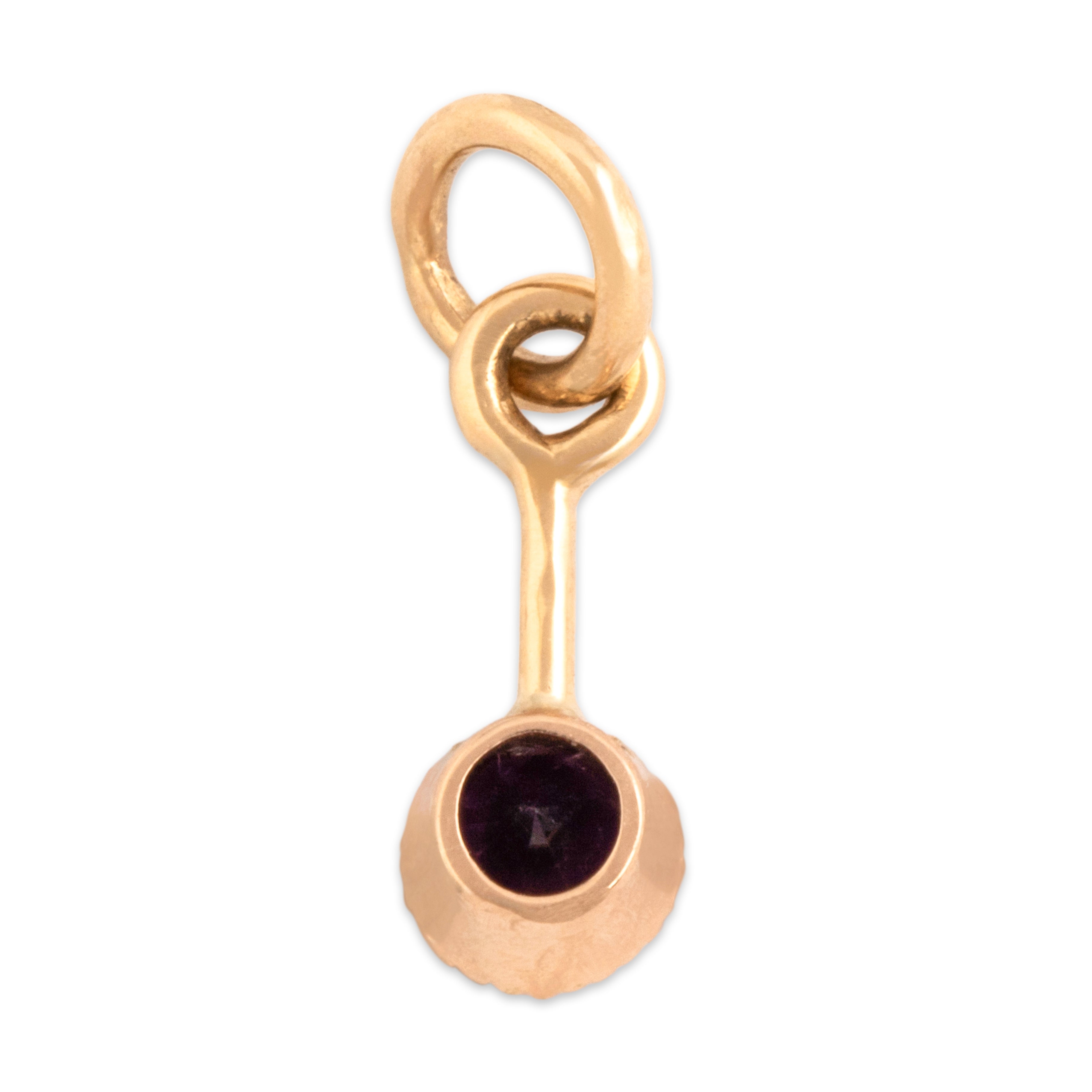 Antique 14k Yellow & Rosy Yellow Gold Amethyst Dainty Drop Dangle Charm / Pendant - Back view