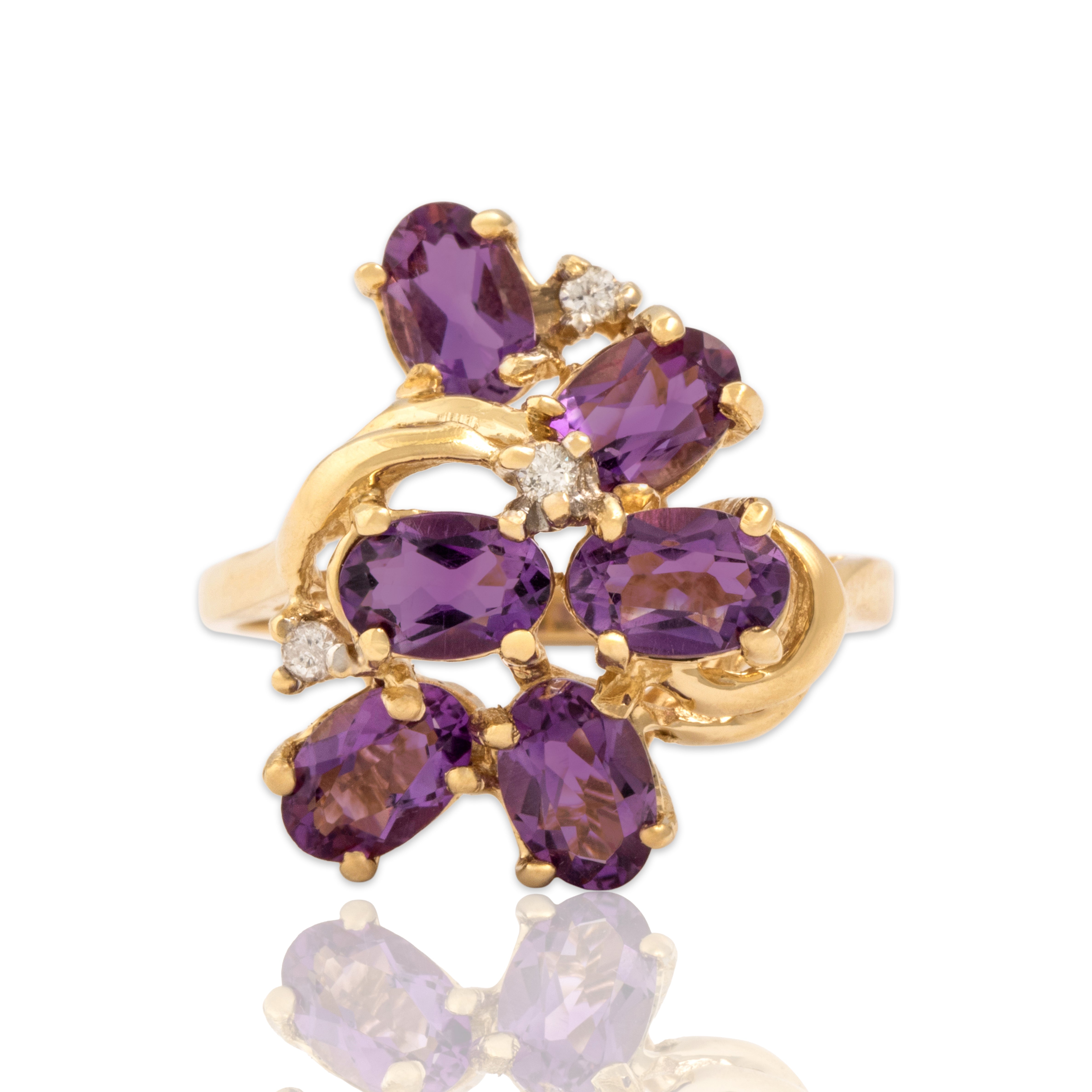Vintage 14k Yellow Gold 2.0cttw Amethyst Diamond Fabulous Cluster Ring 7.25