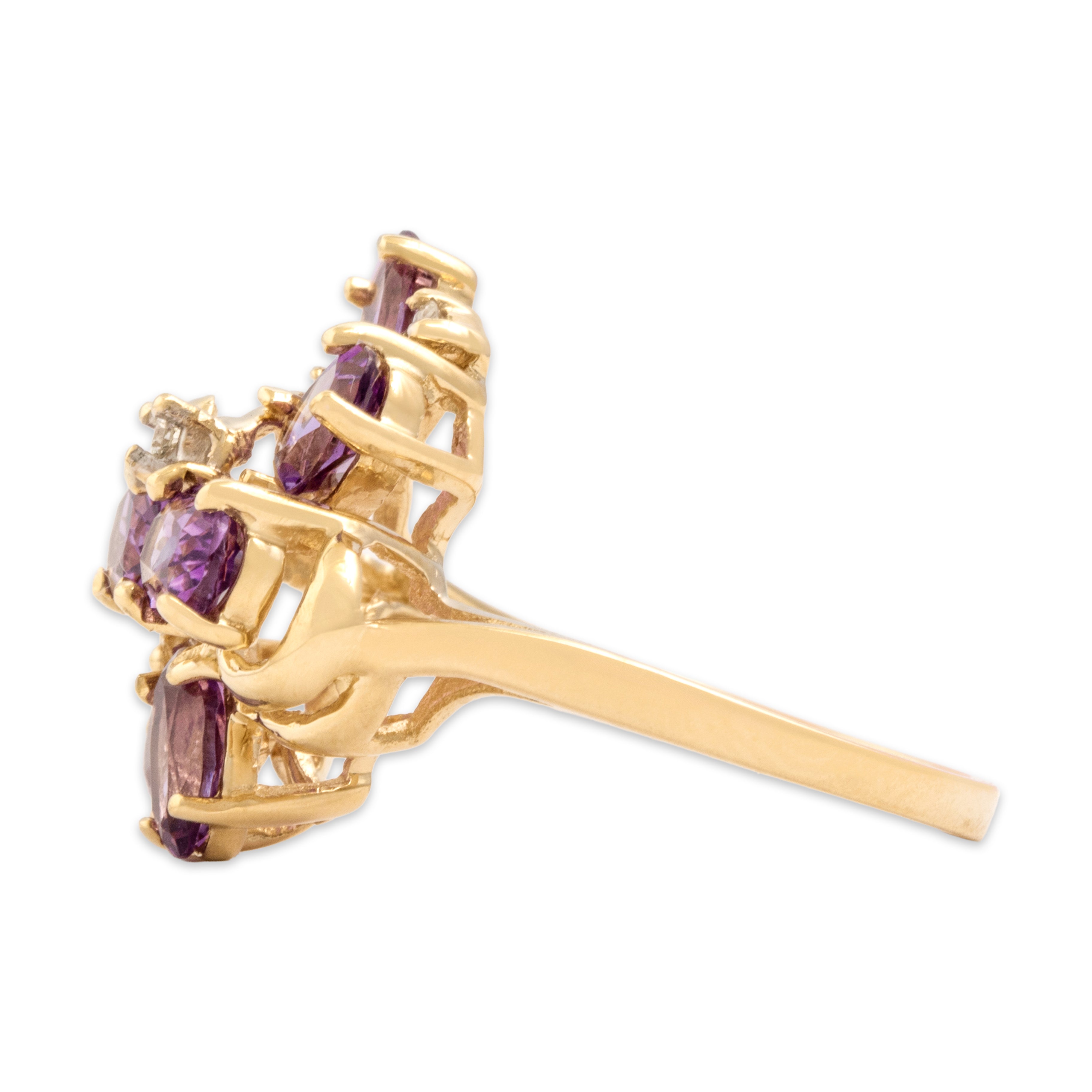 Vintage 14k Yellow Gold 2.0cttw Amethyst Diamond Fabulous Scrolling Cluster Ring - Side view