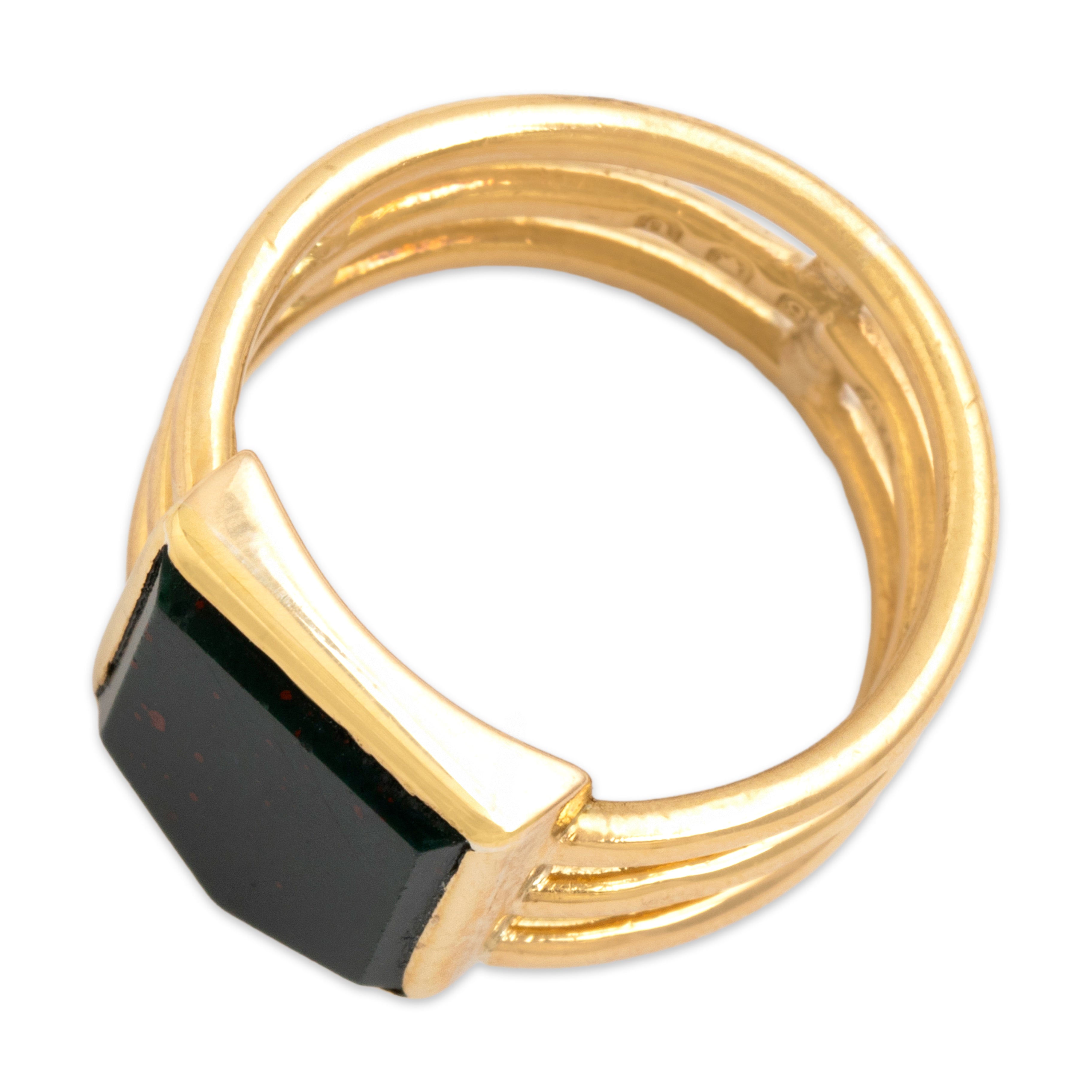 Antique Victorian English 18k Yellow Gold 1.81ct Bloodstone Geometric Split-Shank Shield Signet Ring - Overall view