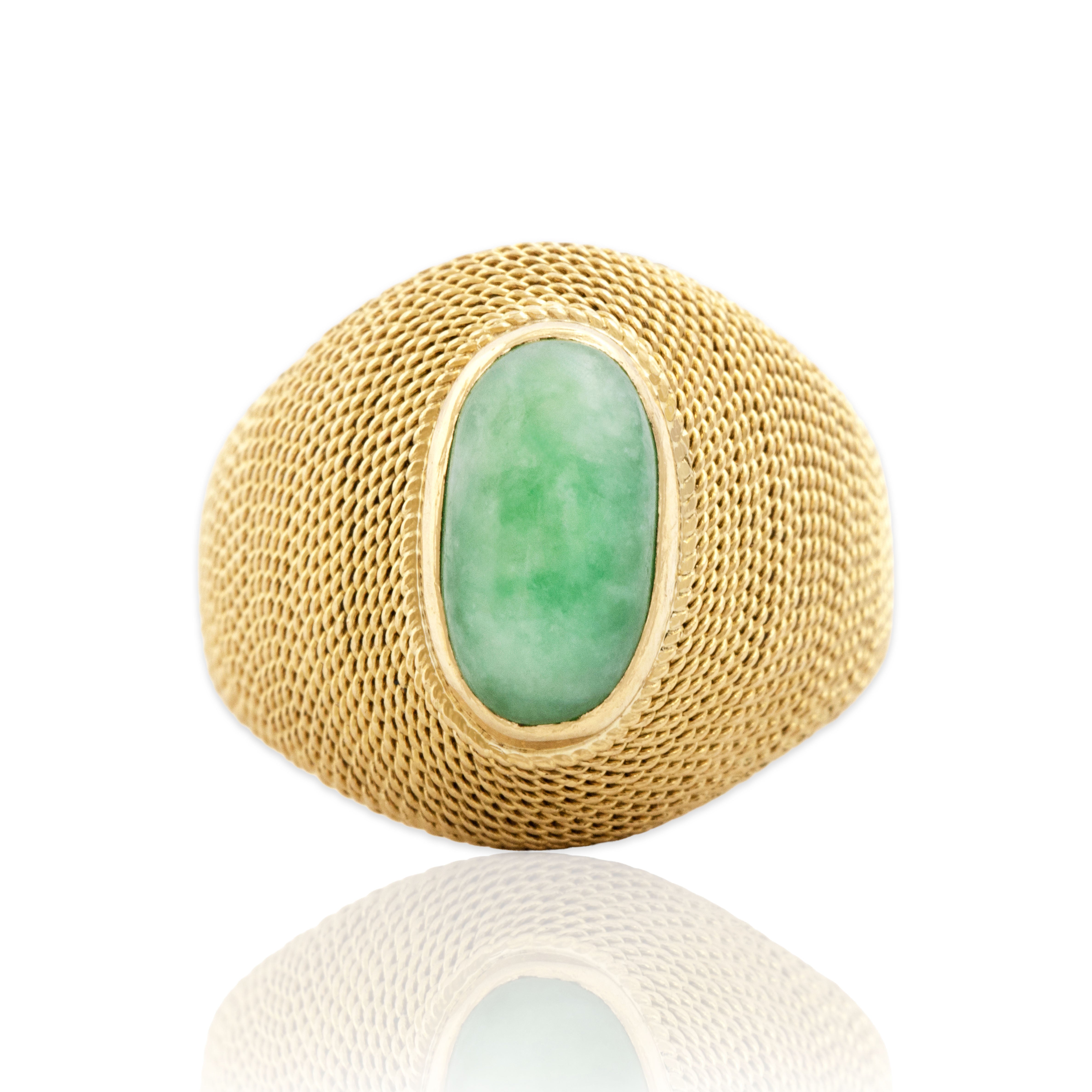 Vintage 18k Yellow Gold 2.45ct Jade Bold Braided Dome Ring 5.25