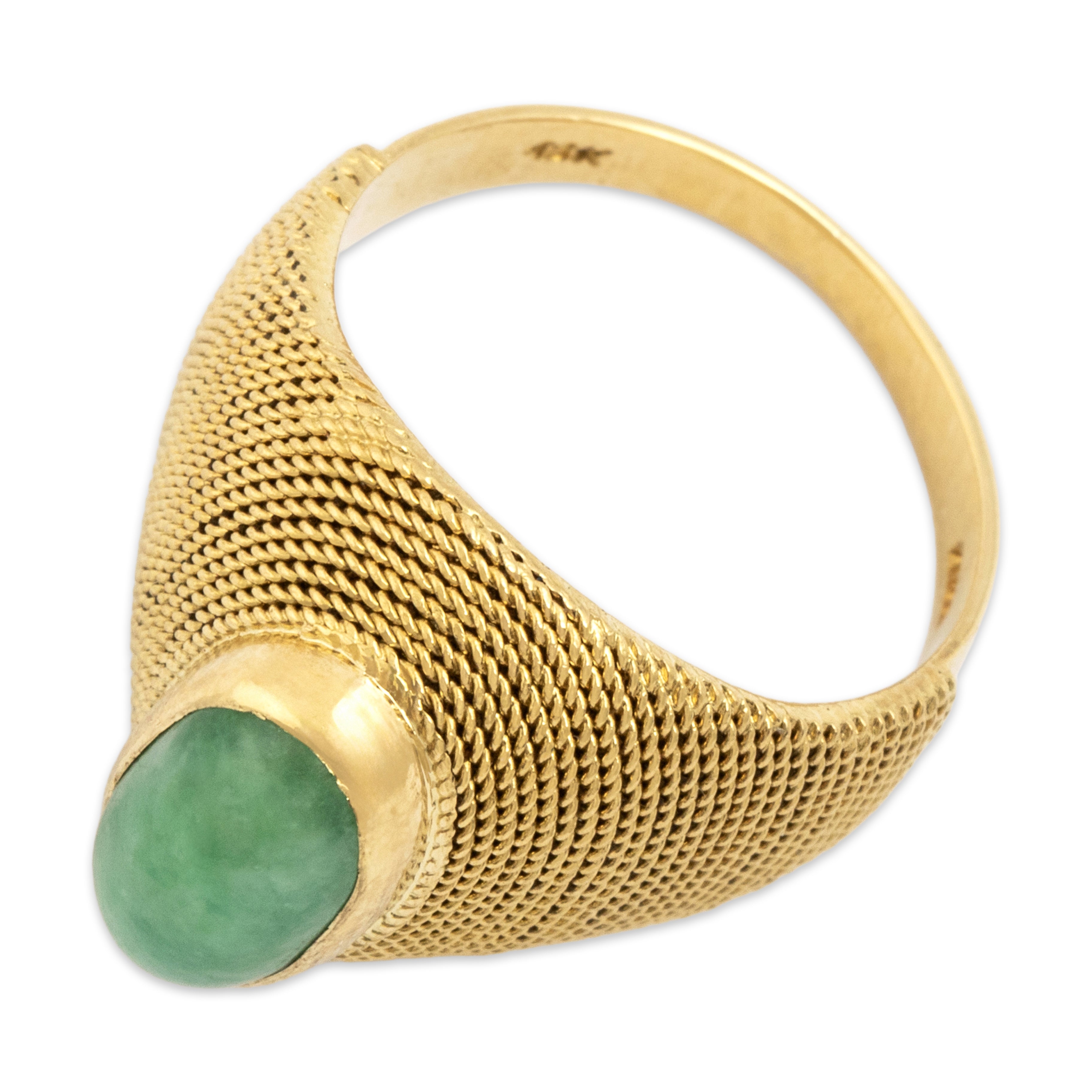 Vintage 18k Yellow Gold 2.45ct Jade Bold Braided Setting Ring - Overall view