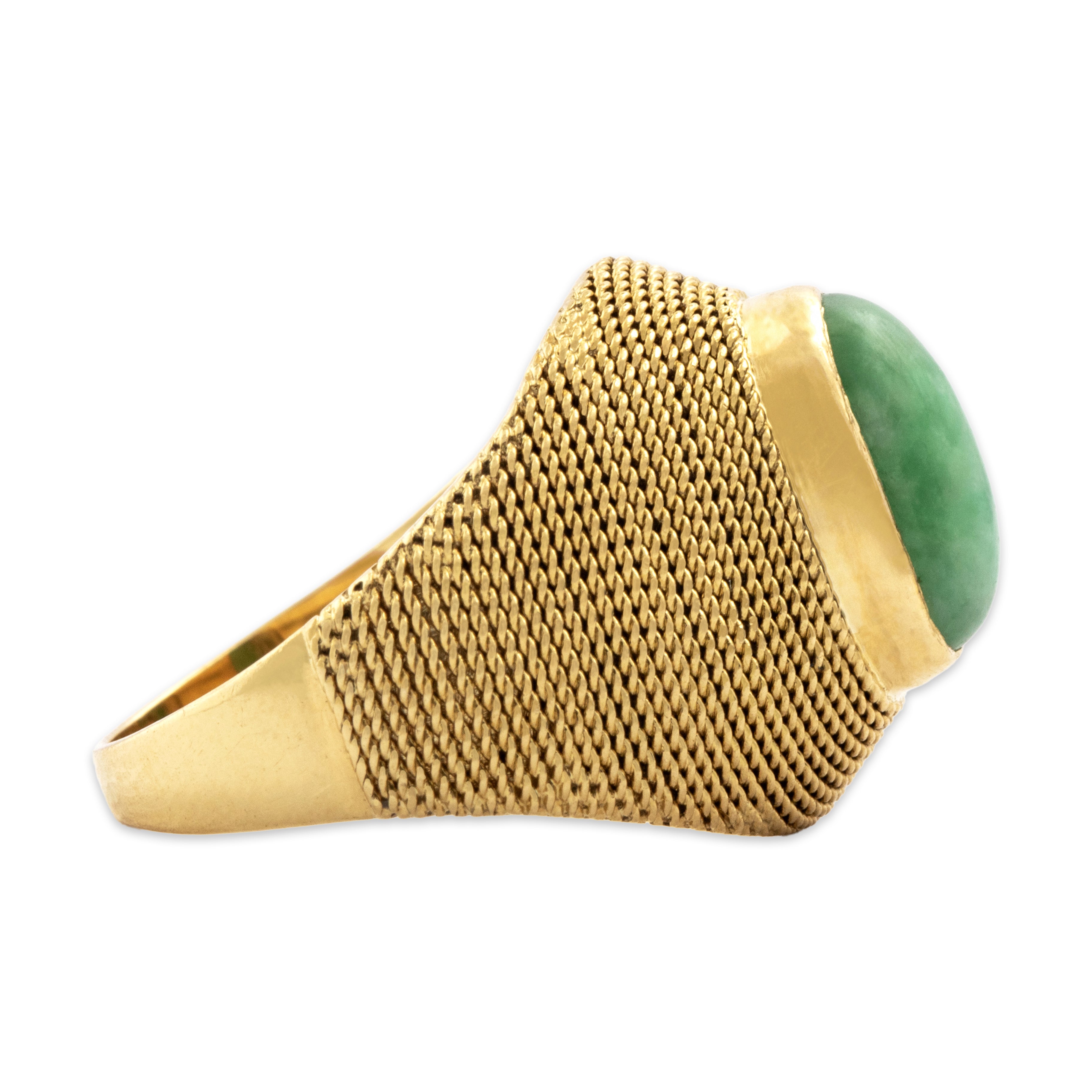 Vintage 18k Yellow Gold 2.45ct Jade Bold Braided Setting Ring - Side view
