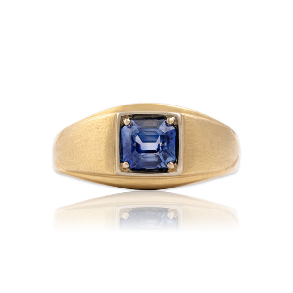 Vintage 14k Yellow Gold 1.73ct Blue Sapphire Incredible Bright Brushed Ring 10.00