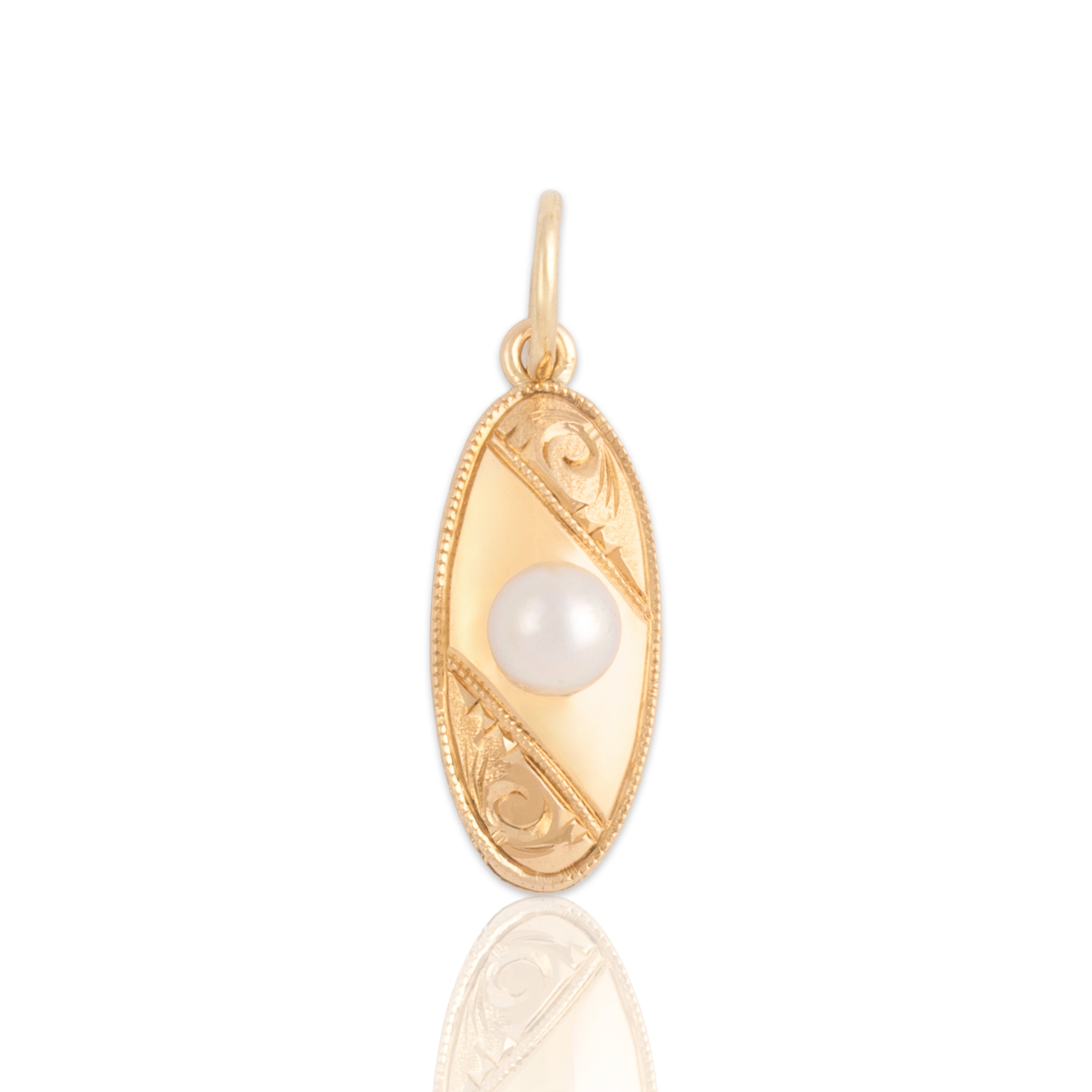 Vintage 14k Rosy Yellow Gold Pearl Petite Carved Pendant