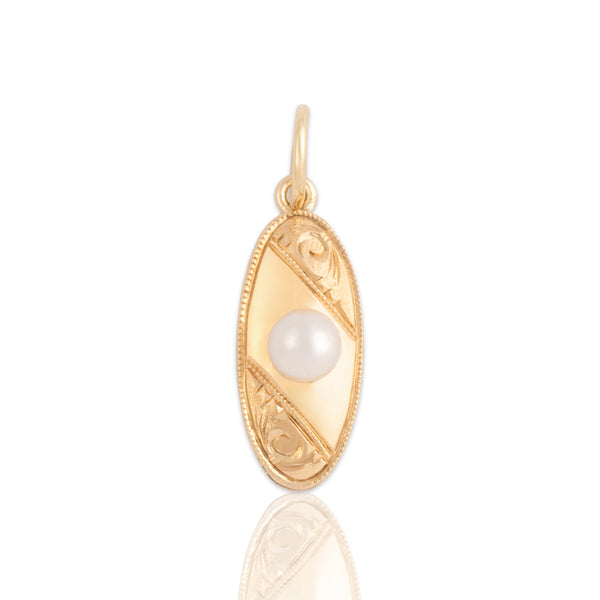 Vintage 14k Rosy Yellow Gold Pearl Petite Carved Pendant