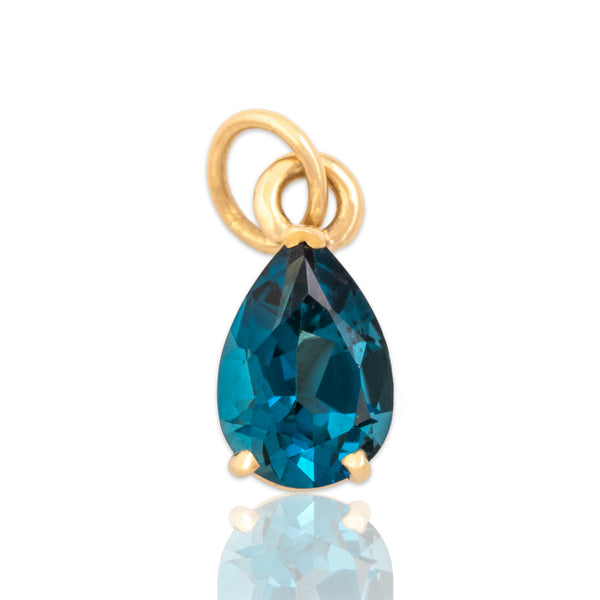 Vintage Small 14k Yellow Gold 1.39ct London Blue Topaz Vibrant Pear Pendant