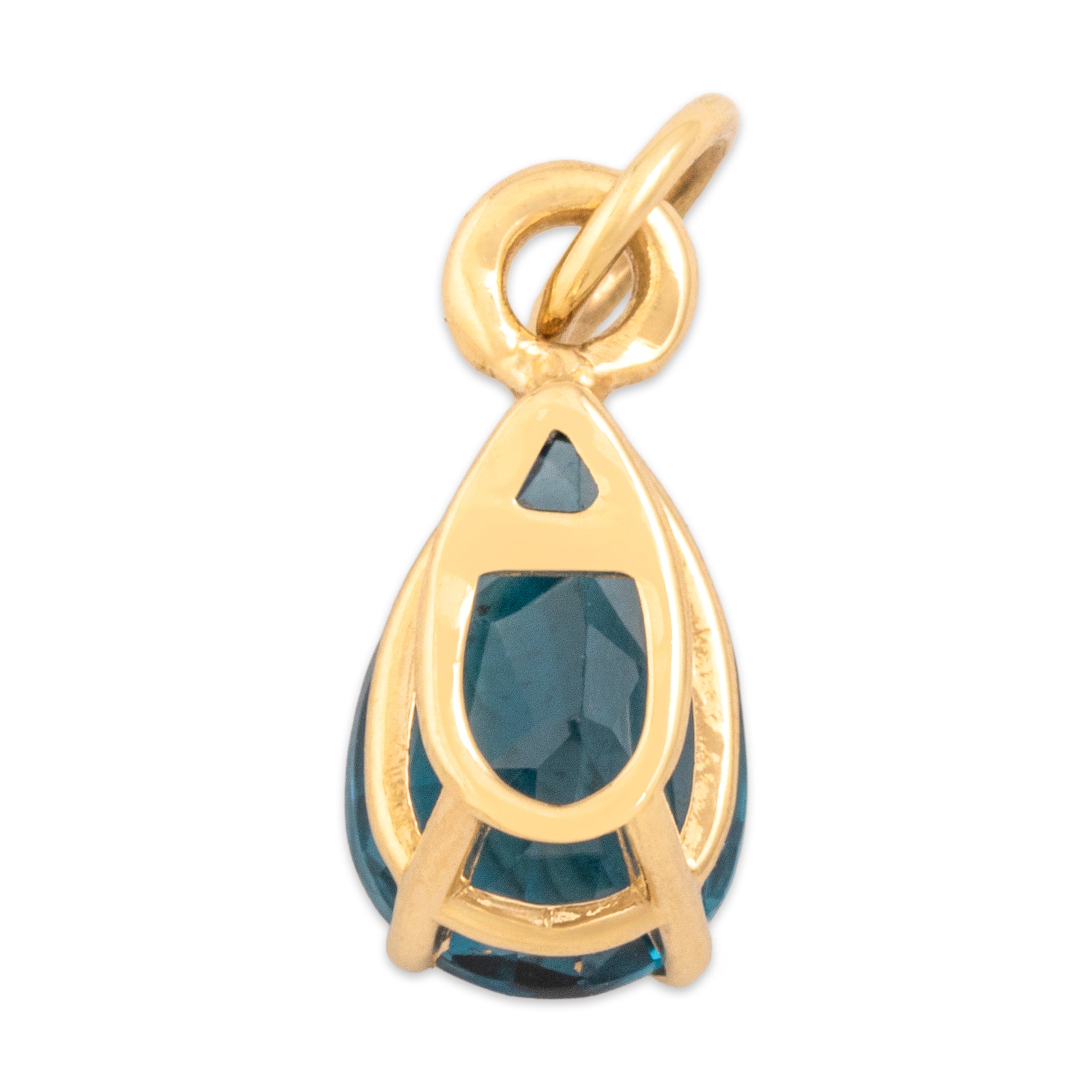 Vintage Small 14k Yellow Gold 1.39ct London Blue Topaz Vibrant Pear Pendant - Back view