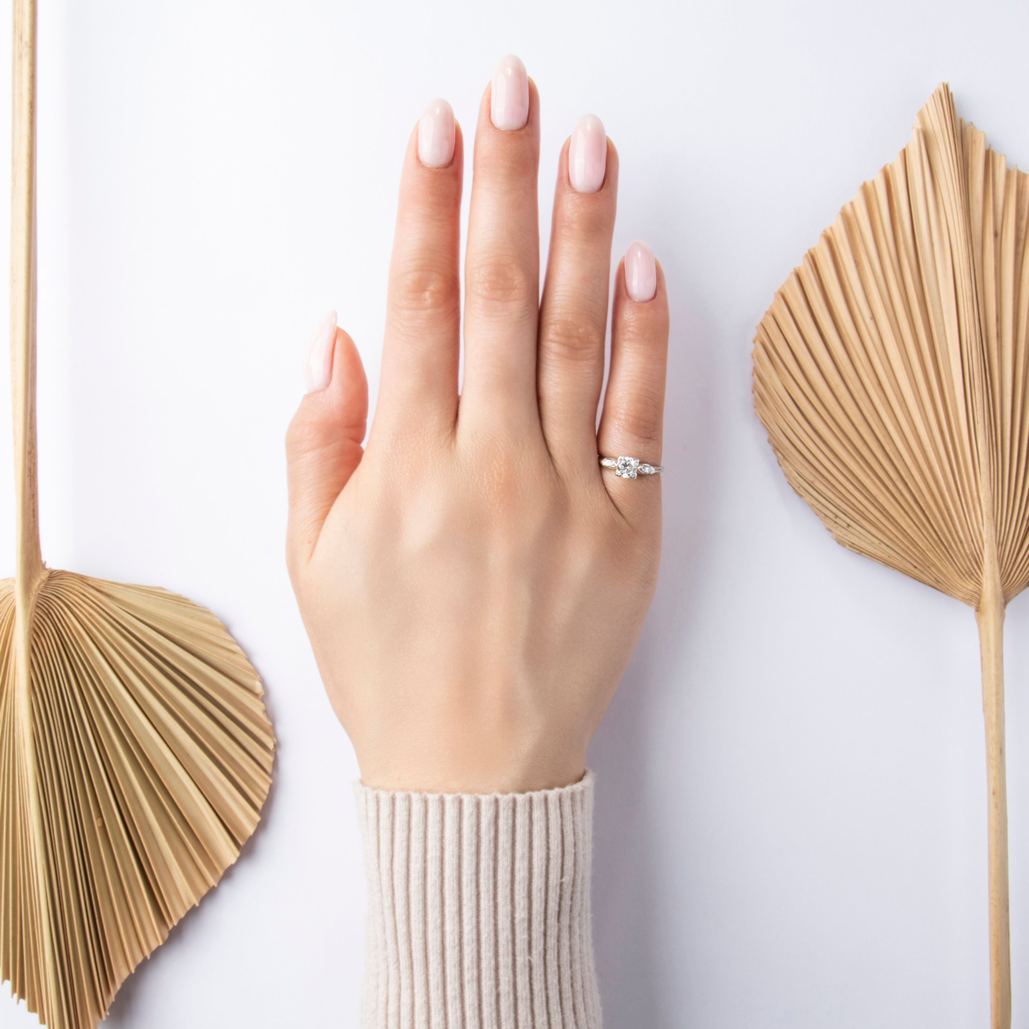 Vintage Platinum .57ct Old European Cut Diamond Diamond Marquise Shoulder Ring - On model view