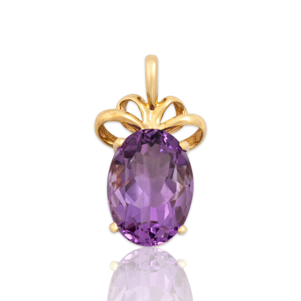 Vintage 14k Yellow Gold 5.05ct Amethyst Lovely Bow Accent Pendant