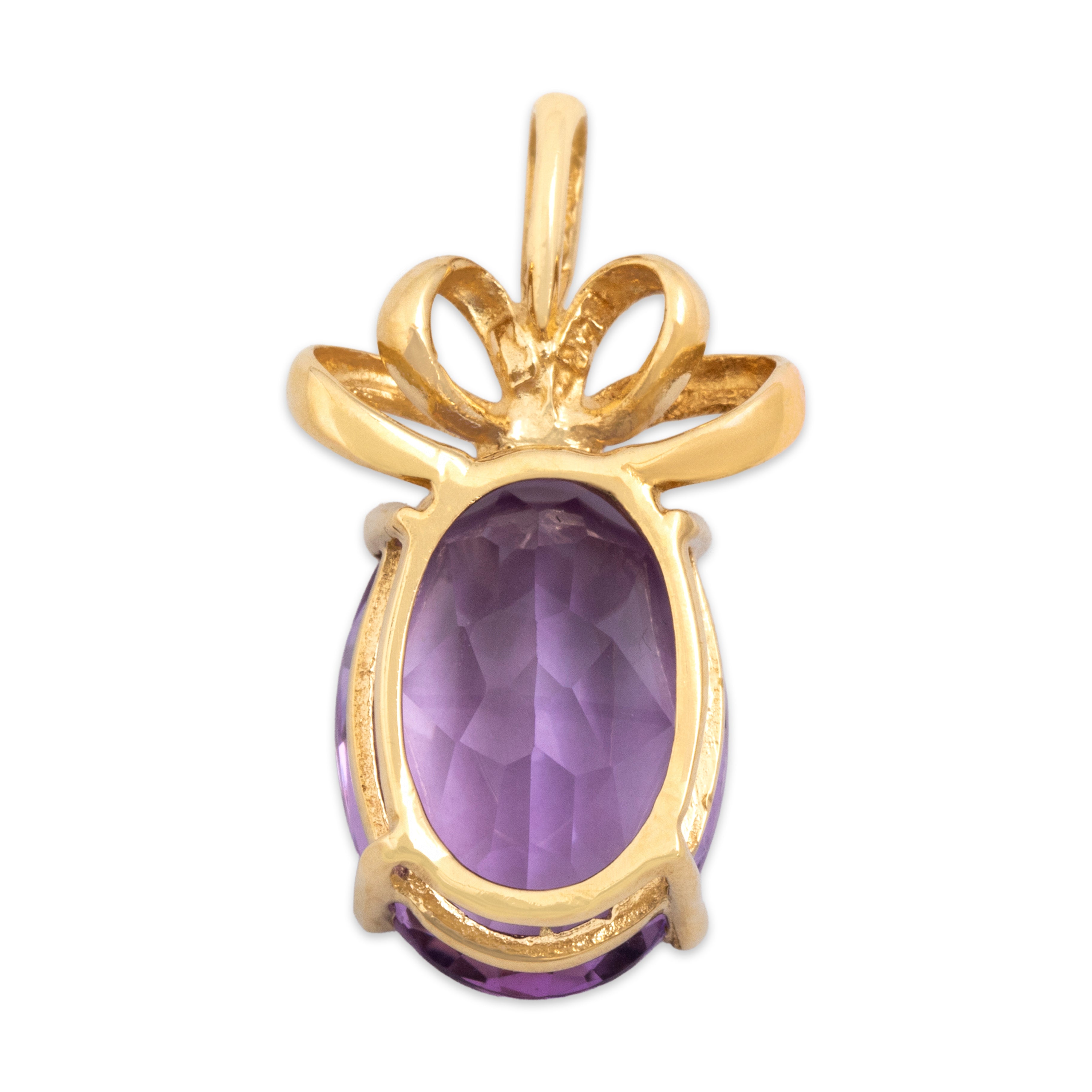 Vintage 14k Yellow Gold Amethyst Lovely Bow Pendant - Back view