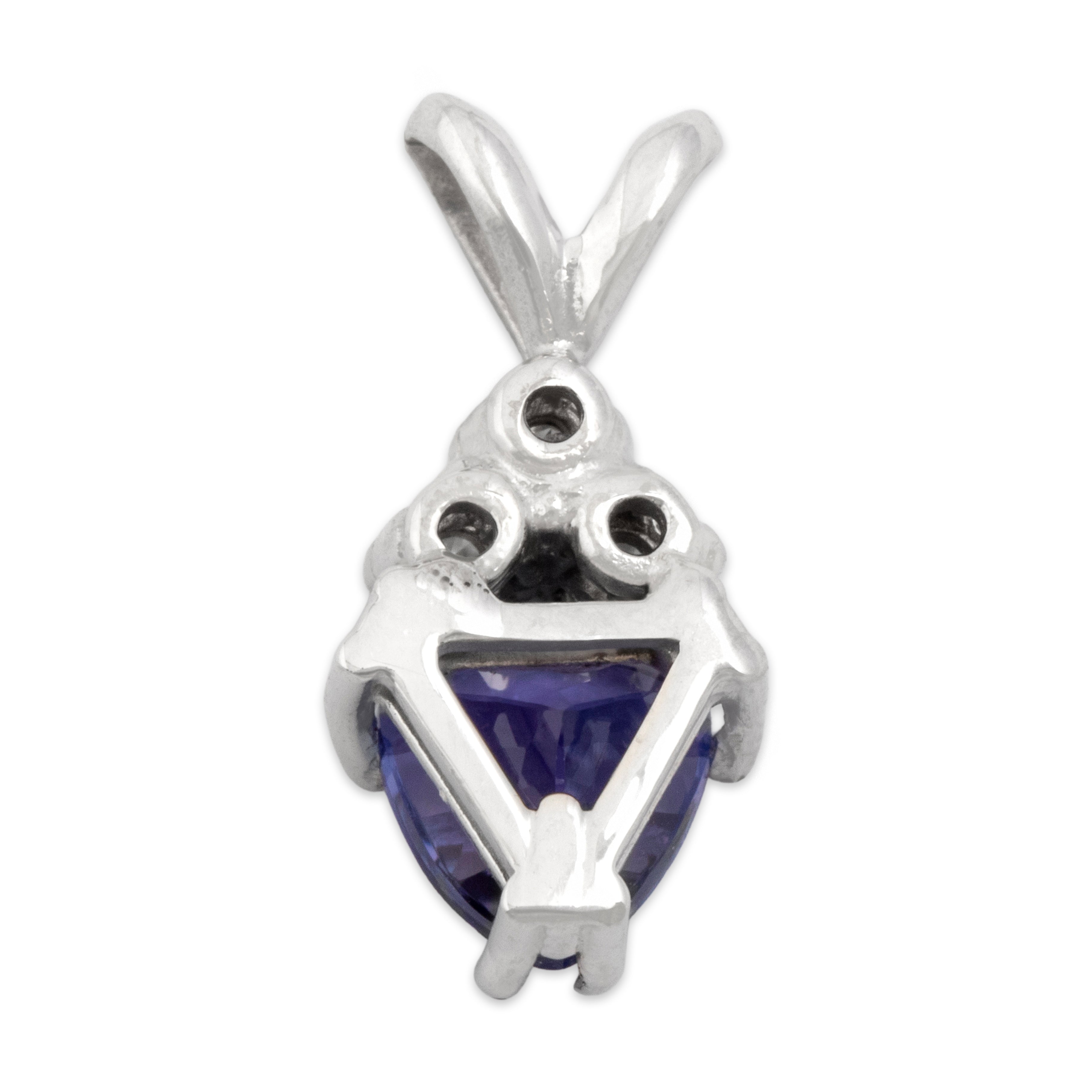 Vintage 14k White Gold .77ct Tanzanite Diamond Trio Accented Trilliant Pendant - Back view