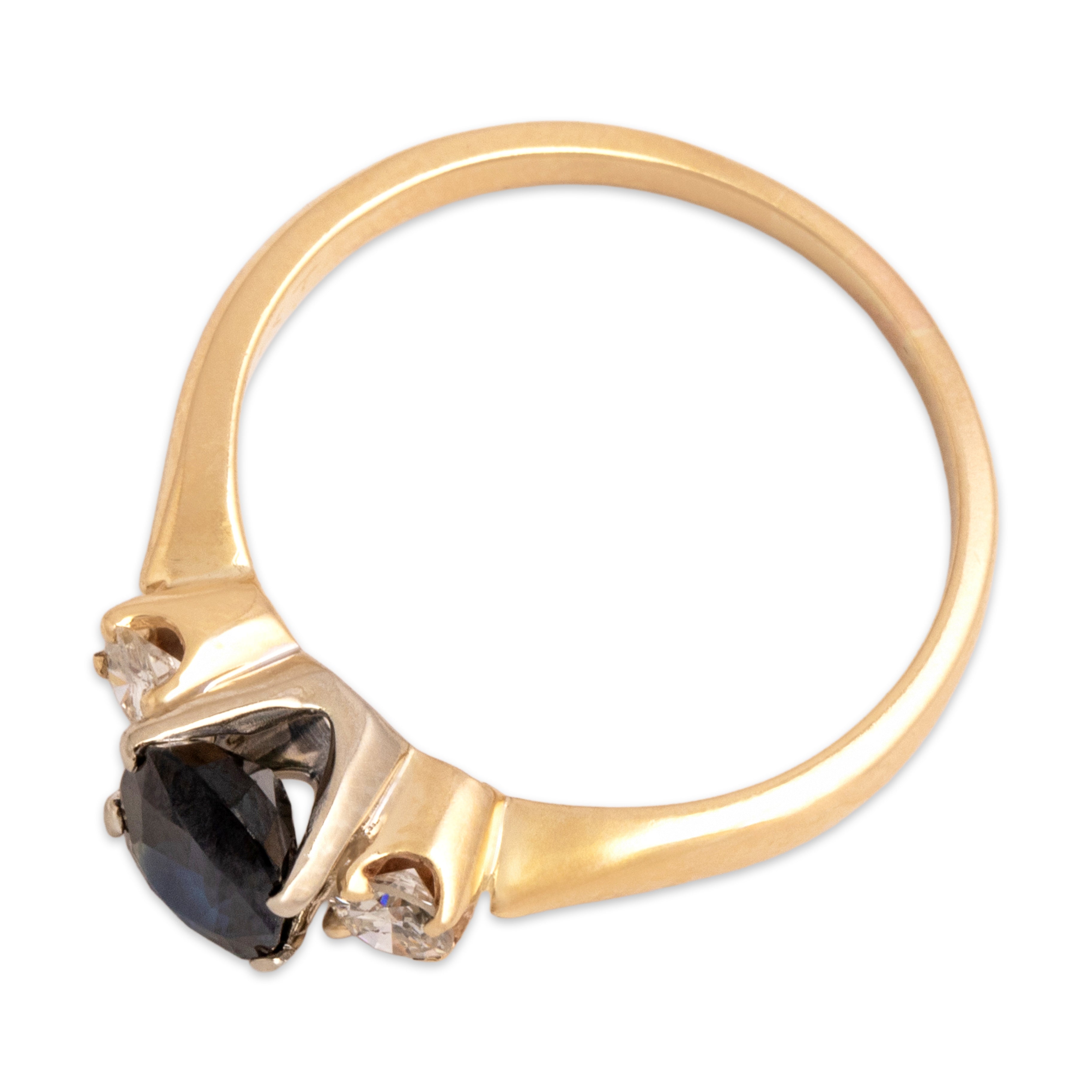 Vintage 14k Yellow Gold .99ct Blue Sapphire Diamond Sparkling Classic Trio Ring - Overall view