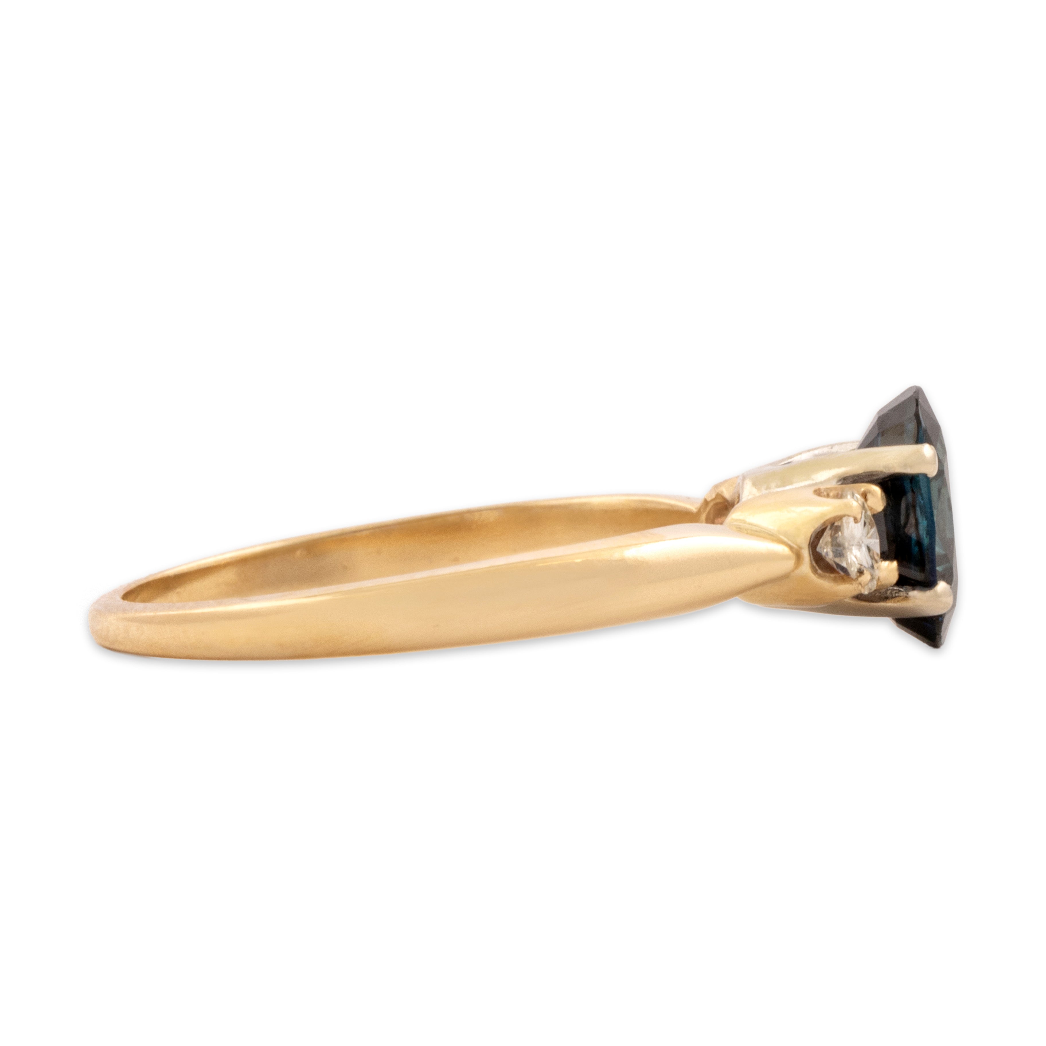 Vintage 14k Yellow Gold .99ct Blue Sapphire Diamond Sparkling Classic Trio Ring - Side view
