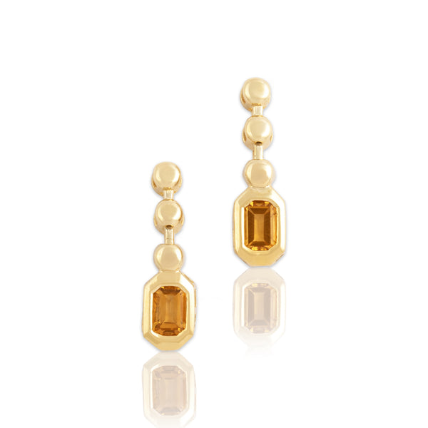 Vintage 14k Yellow Gold 1.63cttw Citrine Stylish Modern Bezel Dangle Earrings