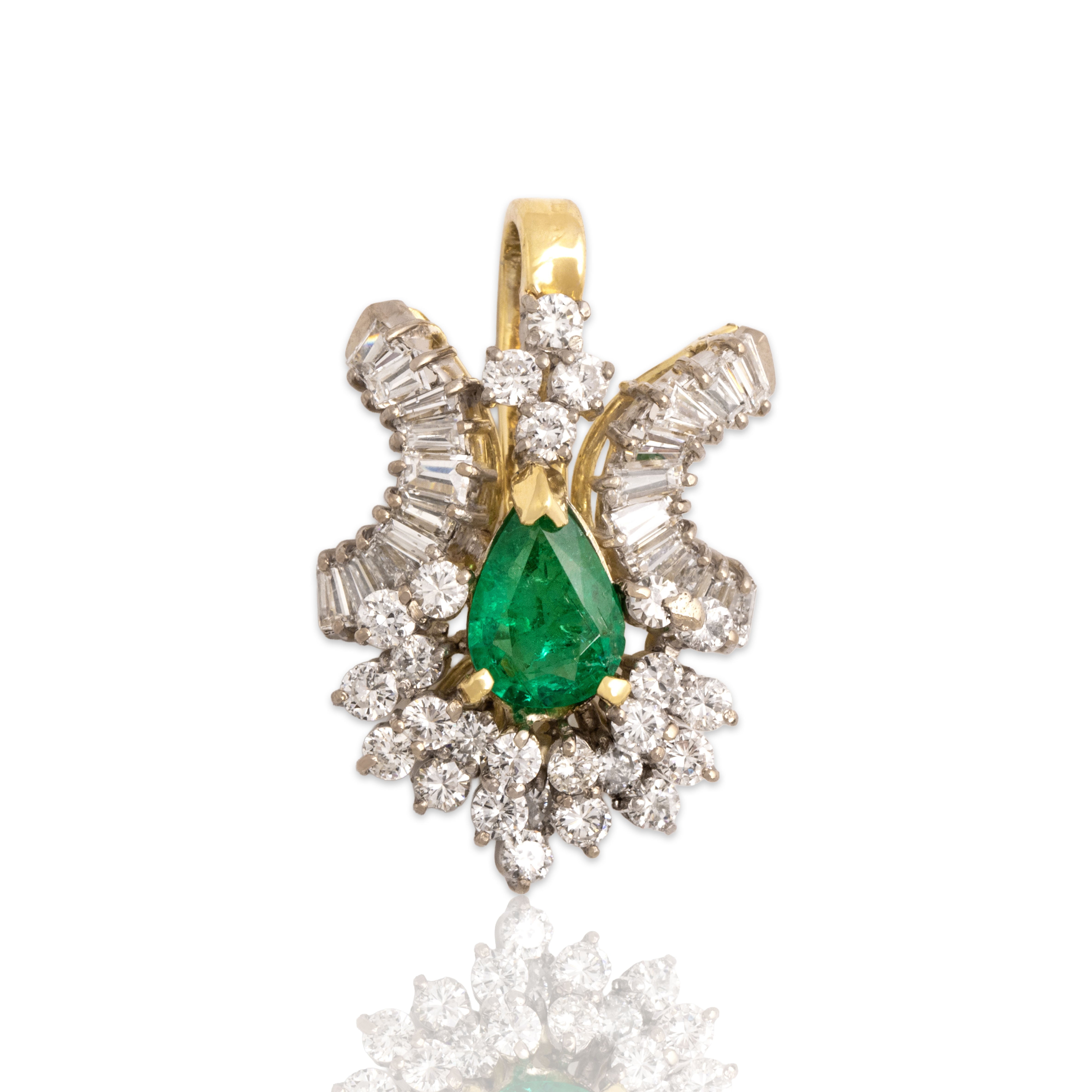 Vintage 18k Yellow Gold .9ct Emerald 1.93cttw Diamond Spectacular Pendant