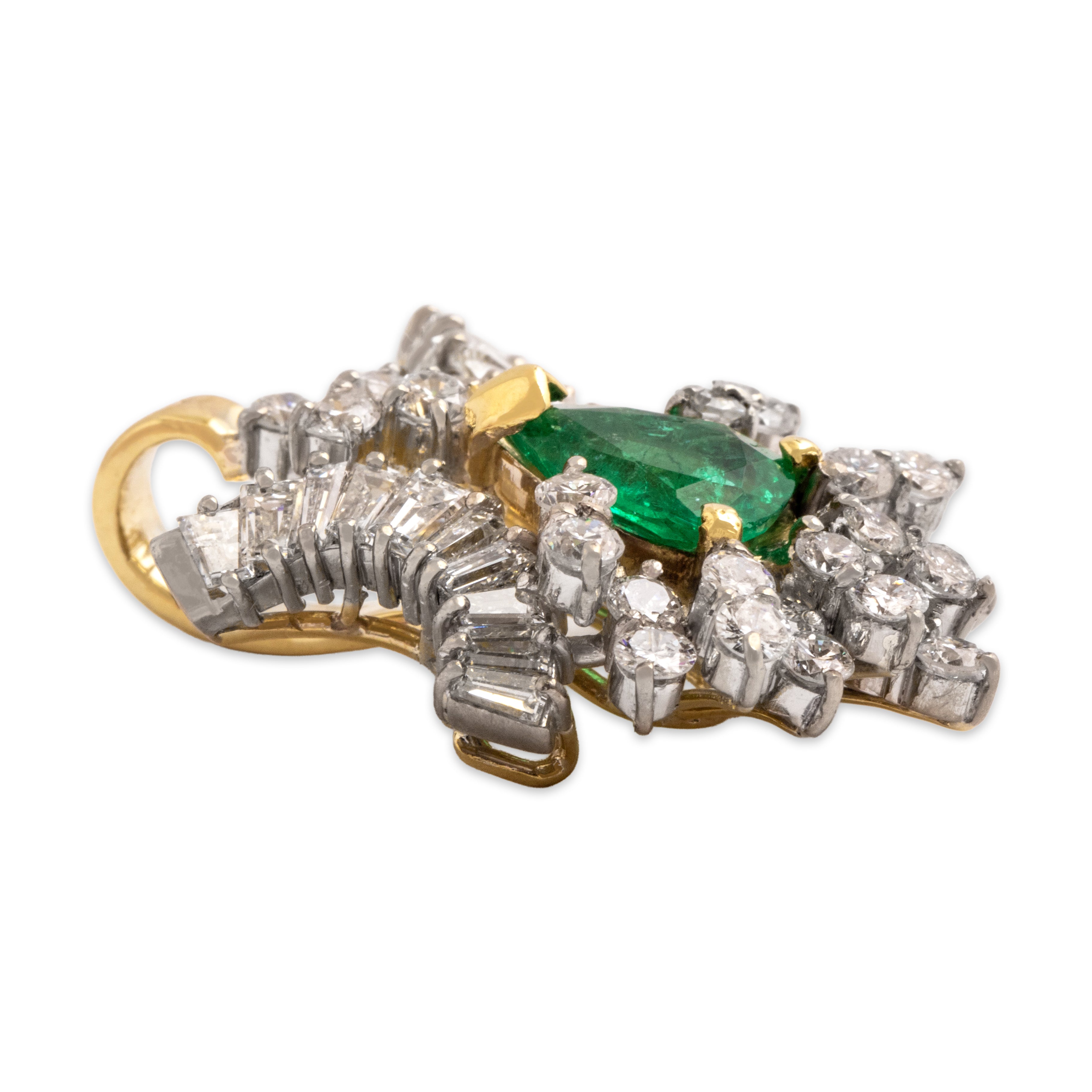 Vintage 18k Yellow Gold .9ct Emerald 1.93cttw Diamond Spectacular Pendant