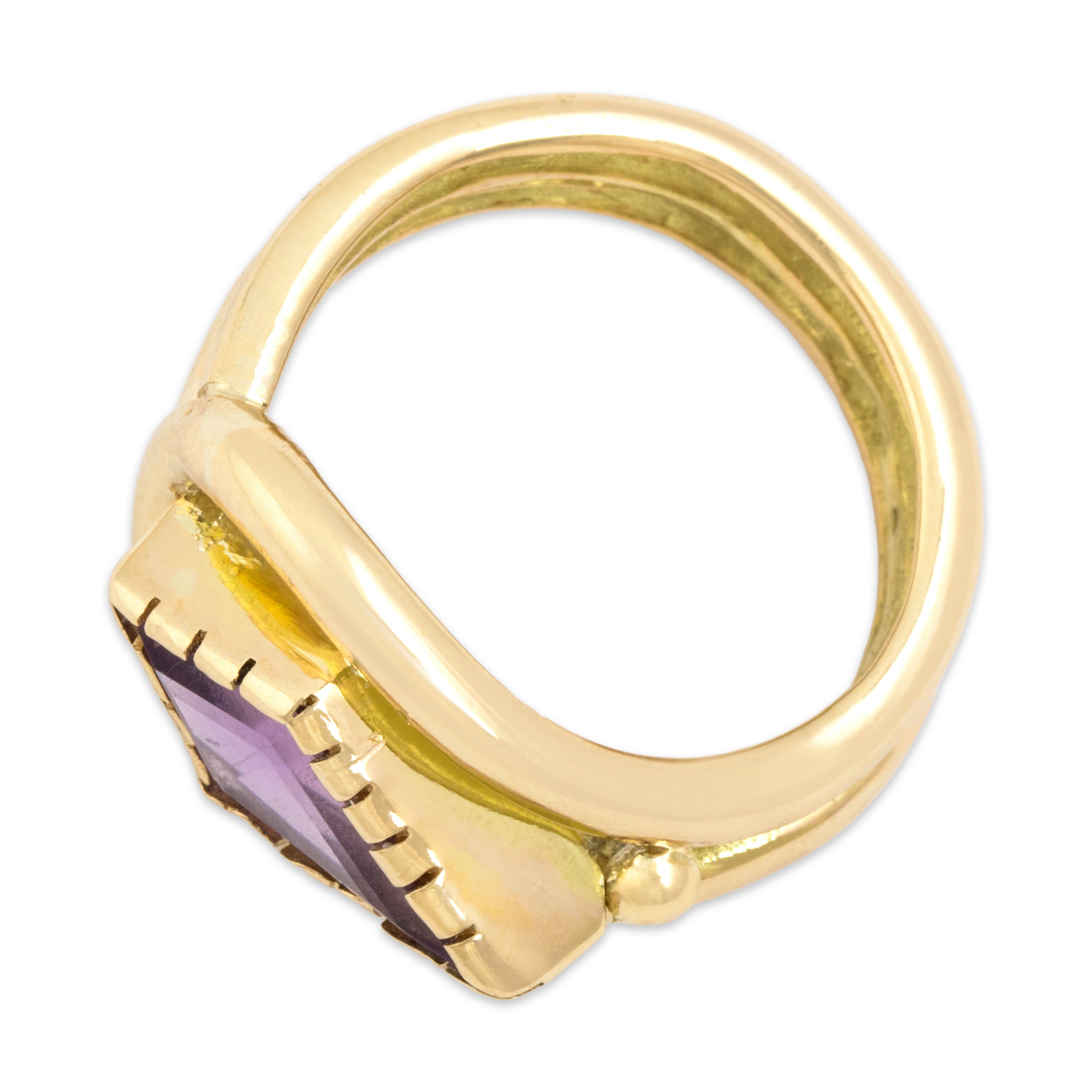Vintage Heavy 14k Yellow Gold 2.02ct Amethyst Rhombus Swirl Buckle Ring 5.50